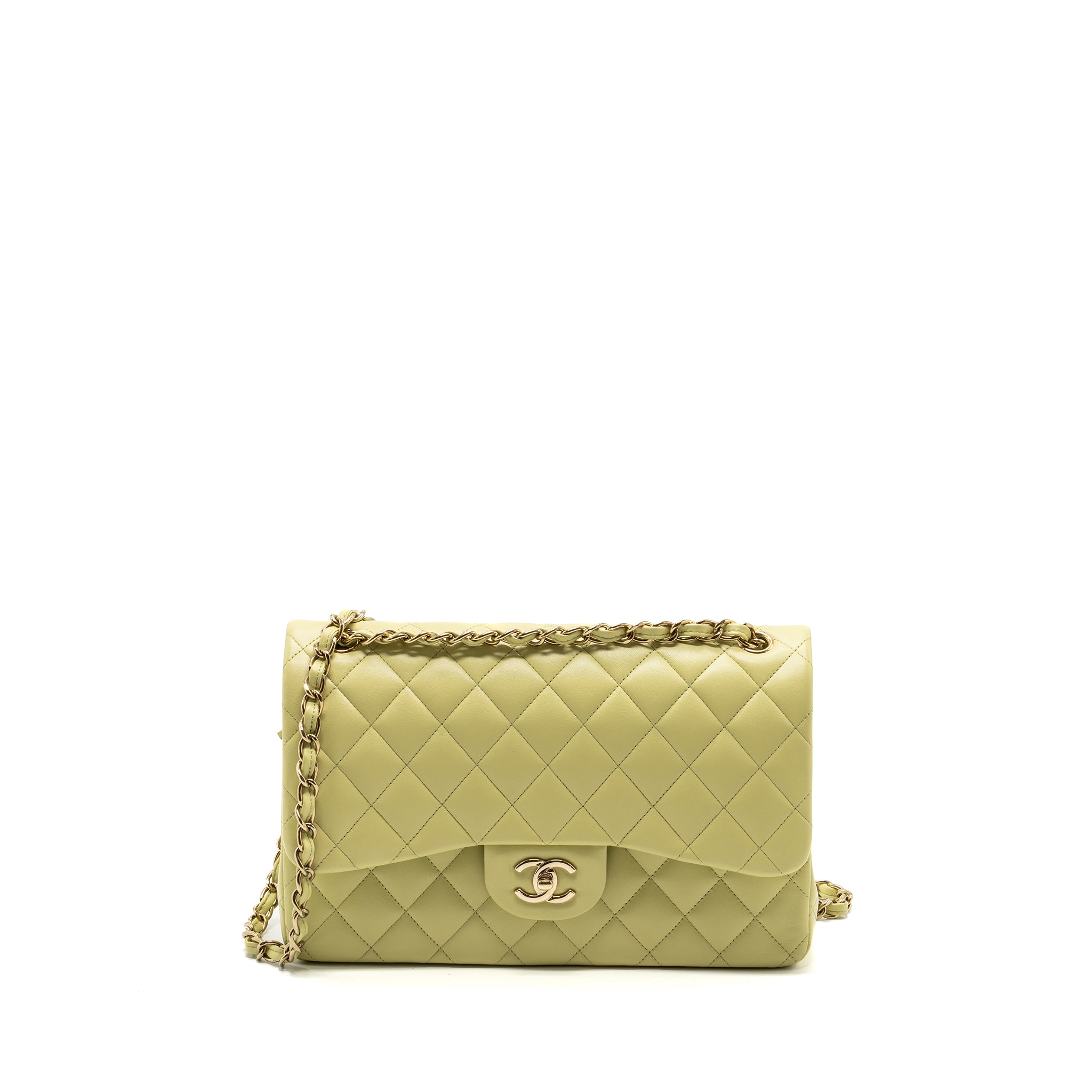 Chanel 23C jumbo classic double flap bag lambskin light green L (microchip)