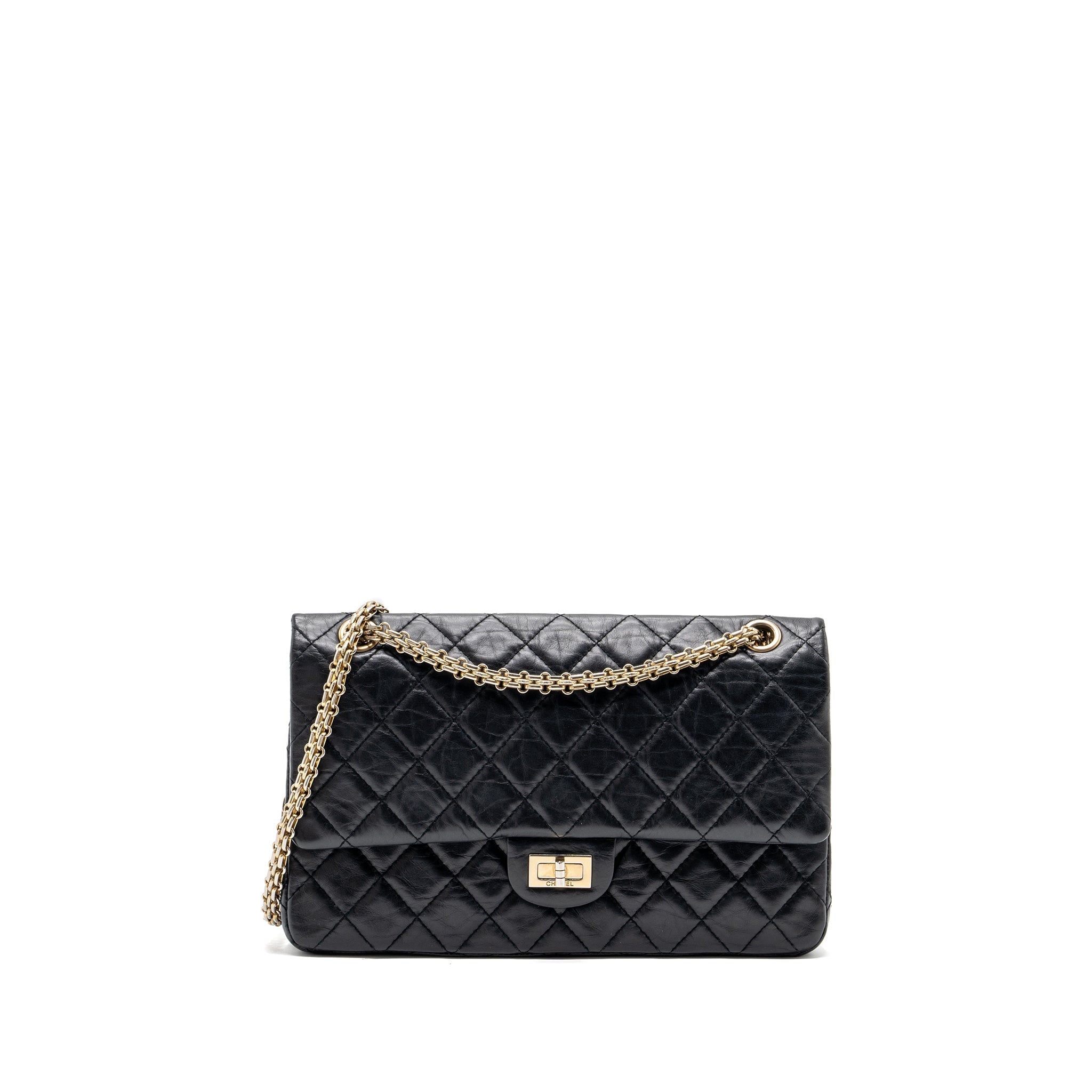 Chanel large 2.55 reissue flap bag aged calfskin black L