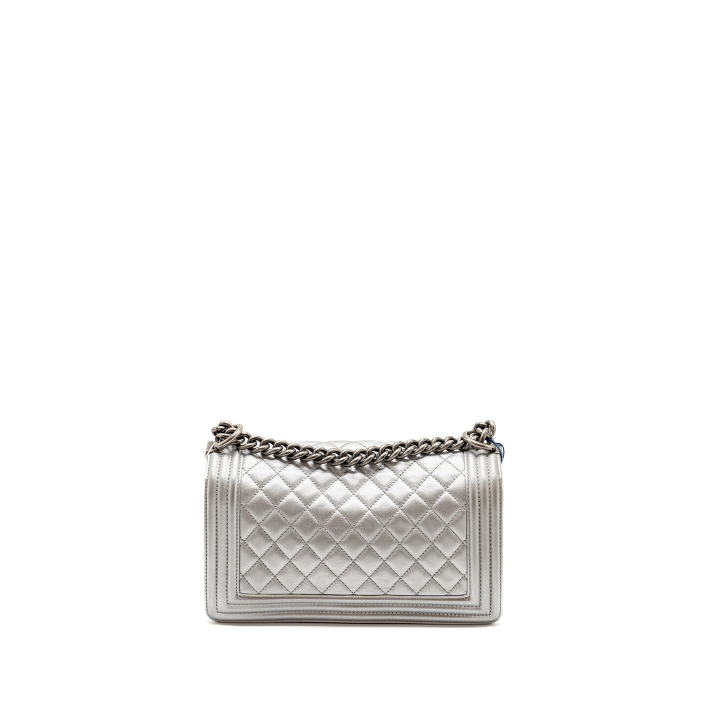 Chanel Medium Boy Bag Lambskin Silver