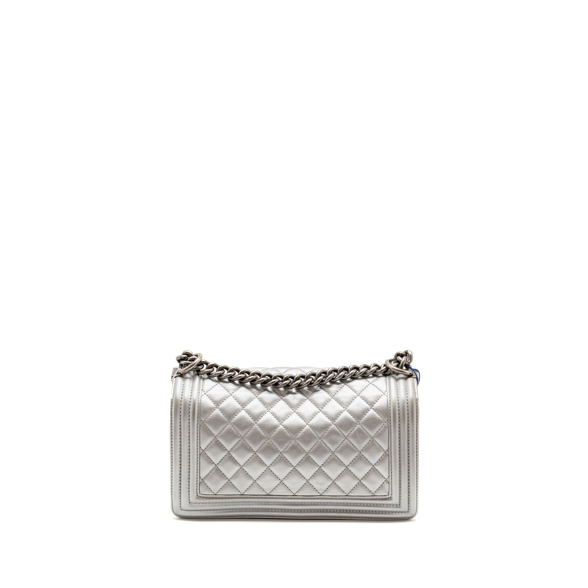 Chanel Medium Boy Bag Lambskin Silver