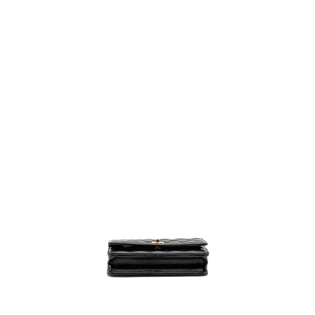 Chanel Wallet on CC Detailed Chain Shiny Lambskin Black  (Microchip)