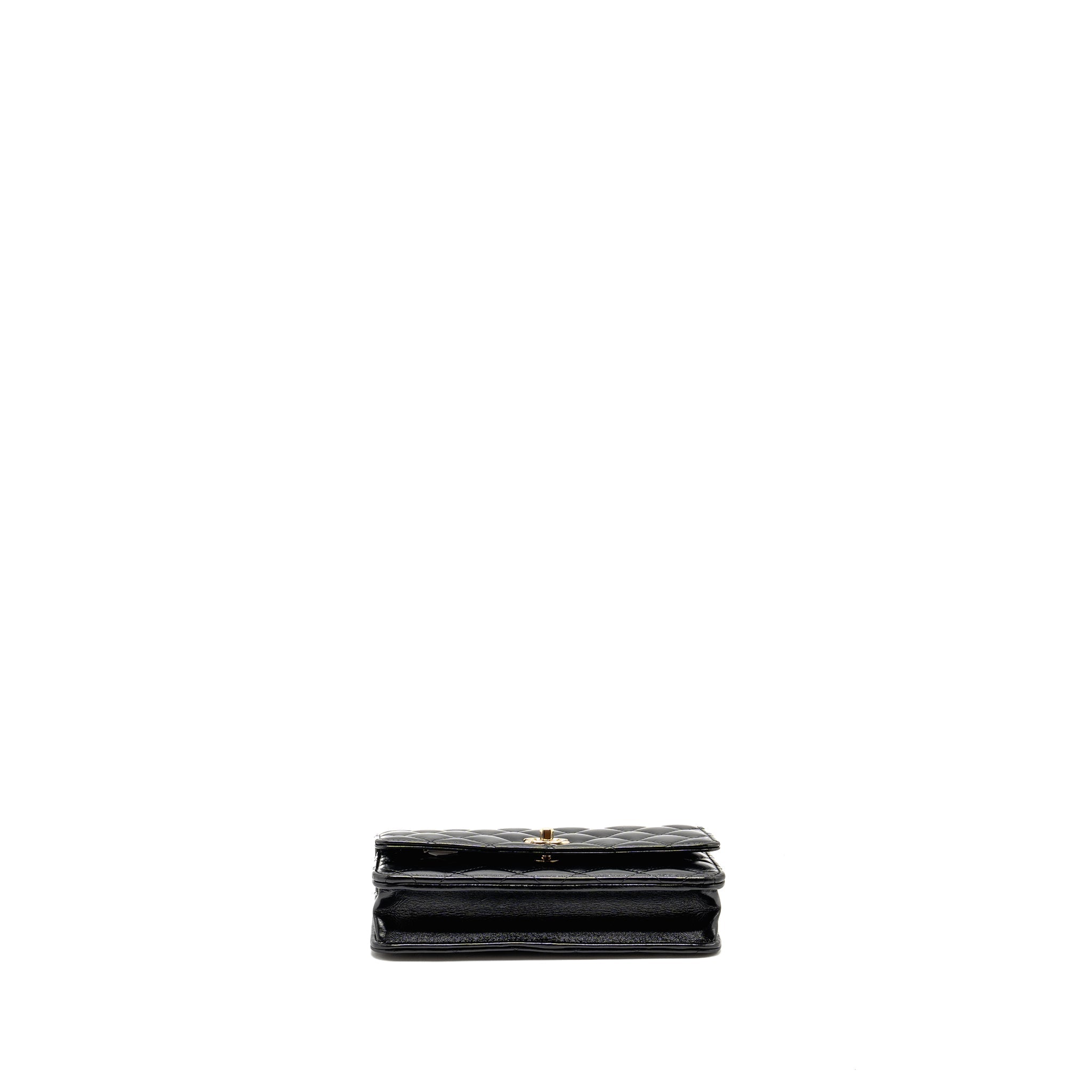 Chanel Wallet on CC Detailed Chain Shiny Lambskin Black  (Microchip)