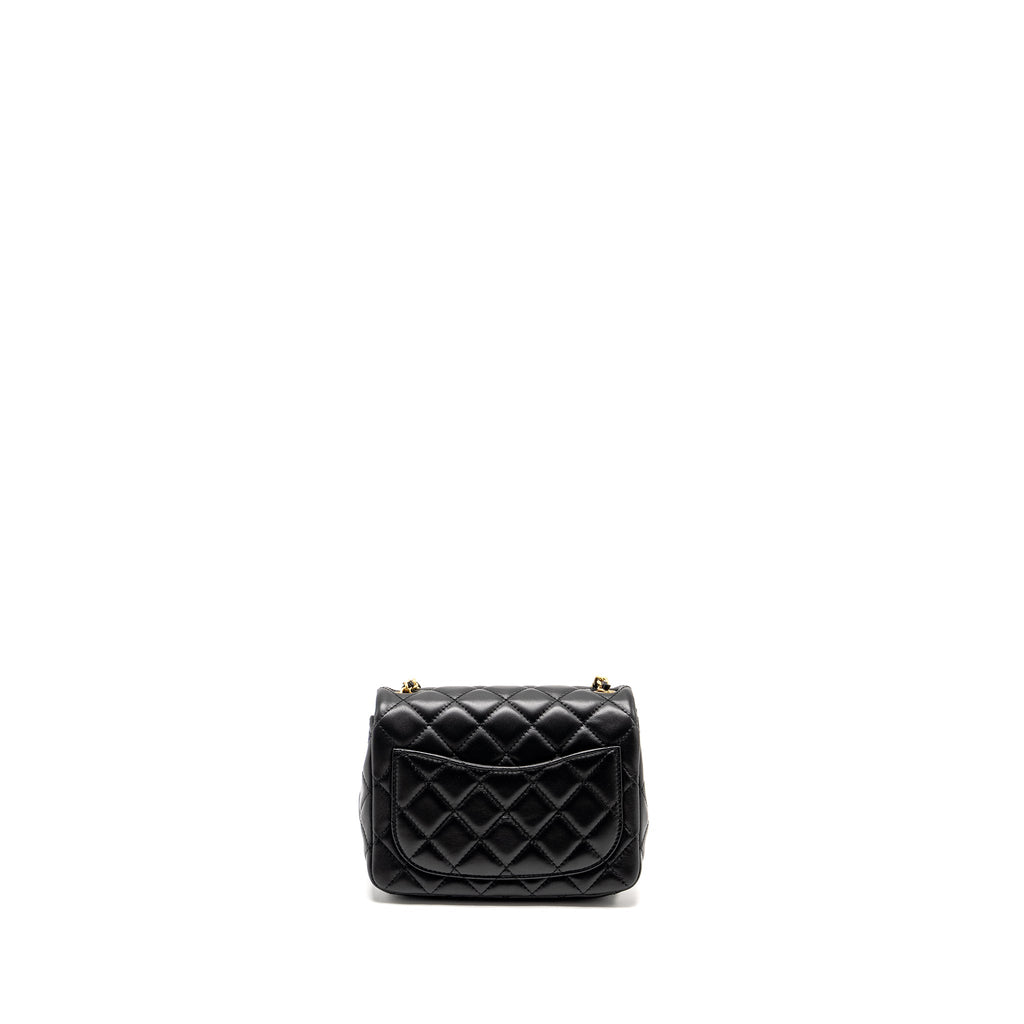 Chanel Pearl Crush Mini Square  Flap Bag Lambskin Black  (microchip)