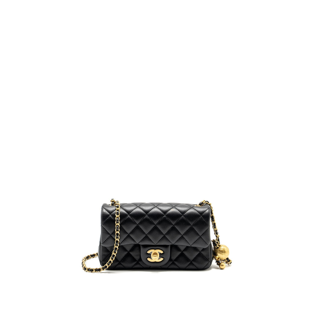 Chanel Pearl Crush Mini Rectangular Flap Bag Lambskin Black  (Microchip)