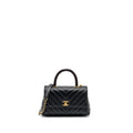 Chanel Small Coco Handle Chevron Caviar with Lizard Embossed Handle Black/ Burgundy