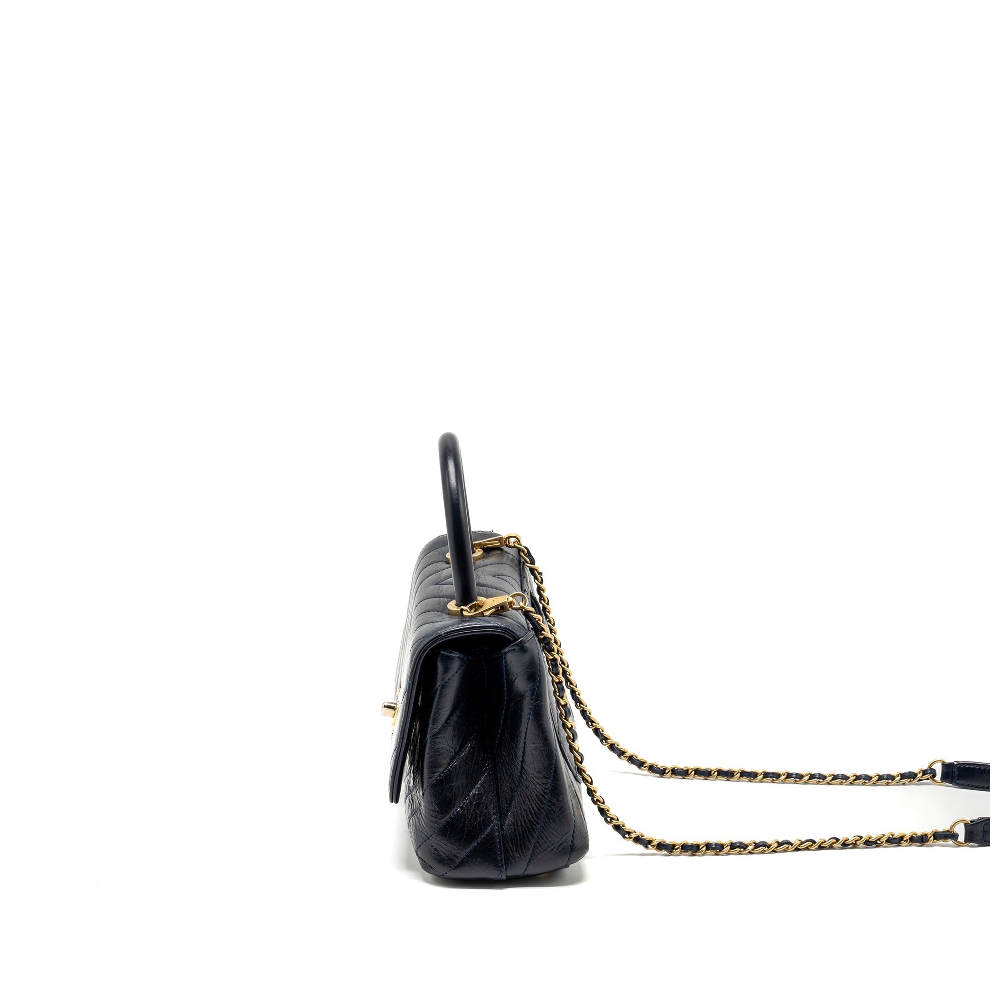 Chanel Small Coco Handle Chevron Calfskin Dark Blue