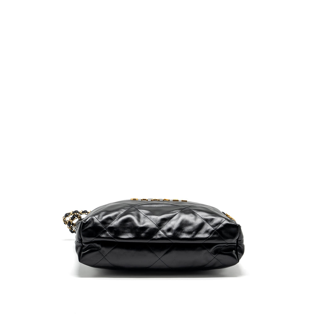 Chanel Small 22 Bag Gold Letter Shiny Calfskin Black  (Microchip)