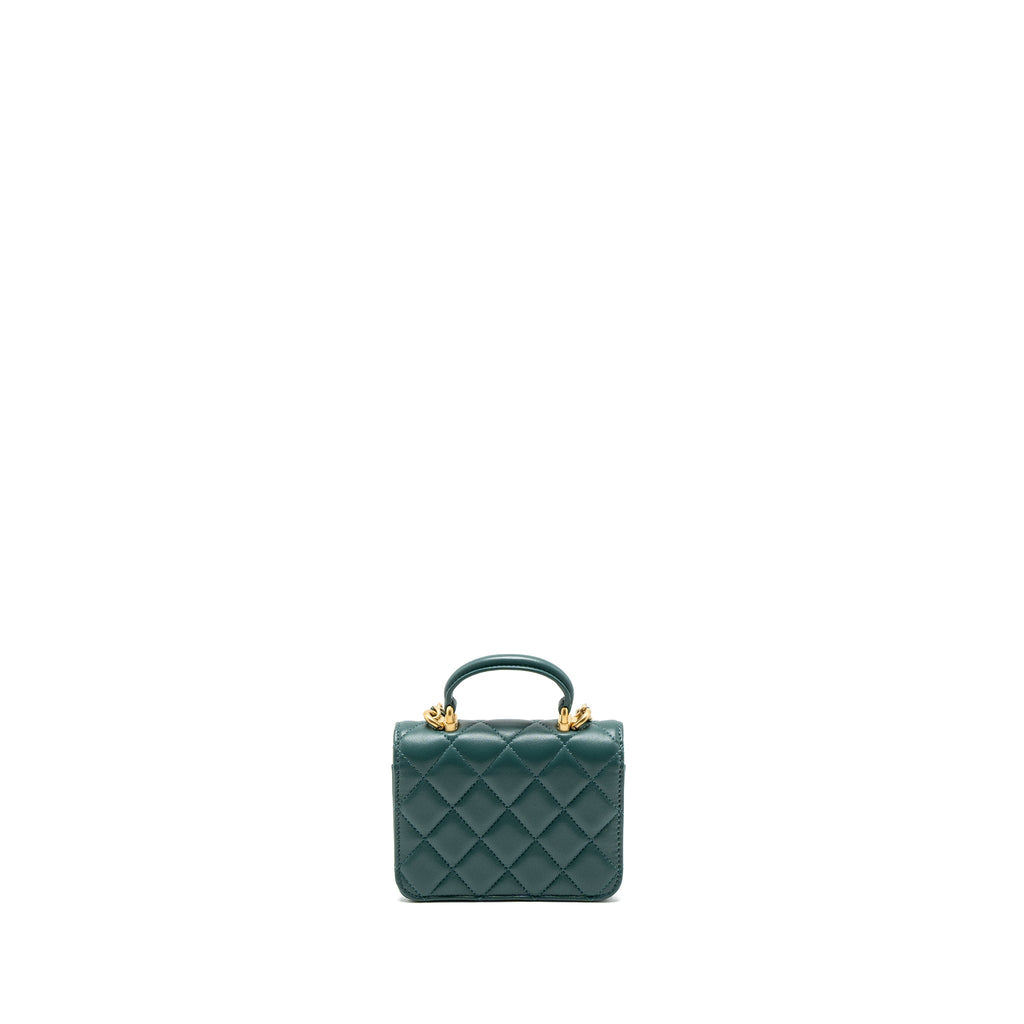 Chanel Mini Top Handle Flap Bag Lambskin Green Brushed
