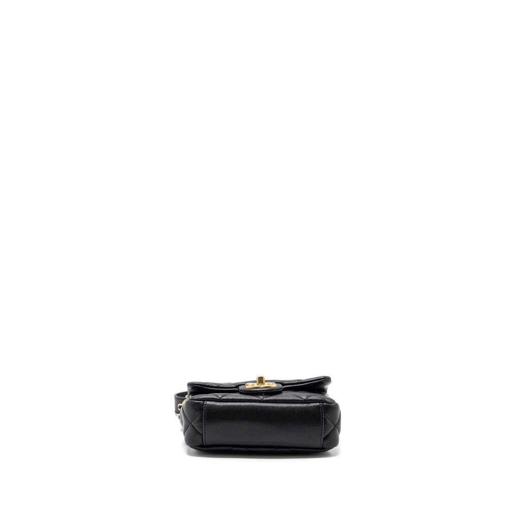 CHANEL Mini twist your button square flap bag caviar BLACK