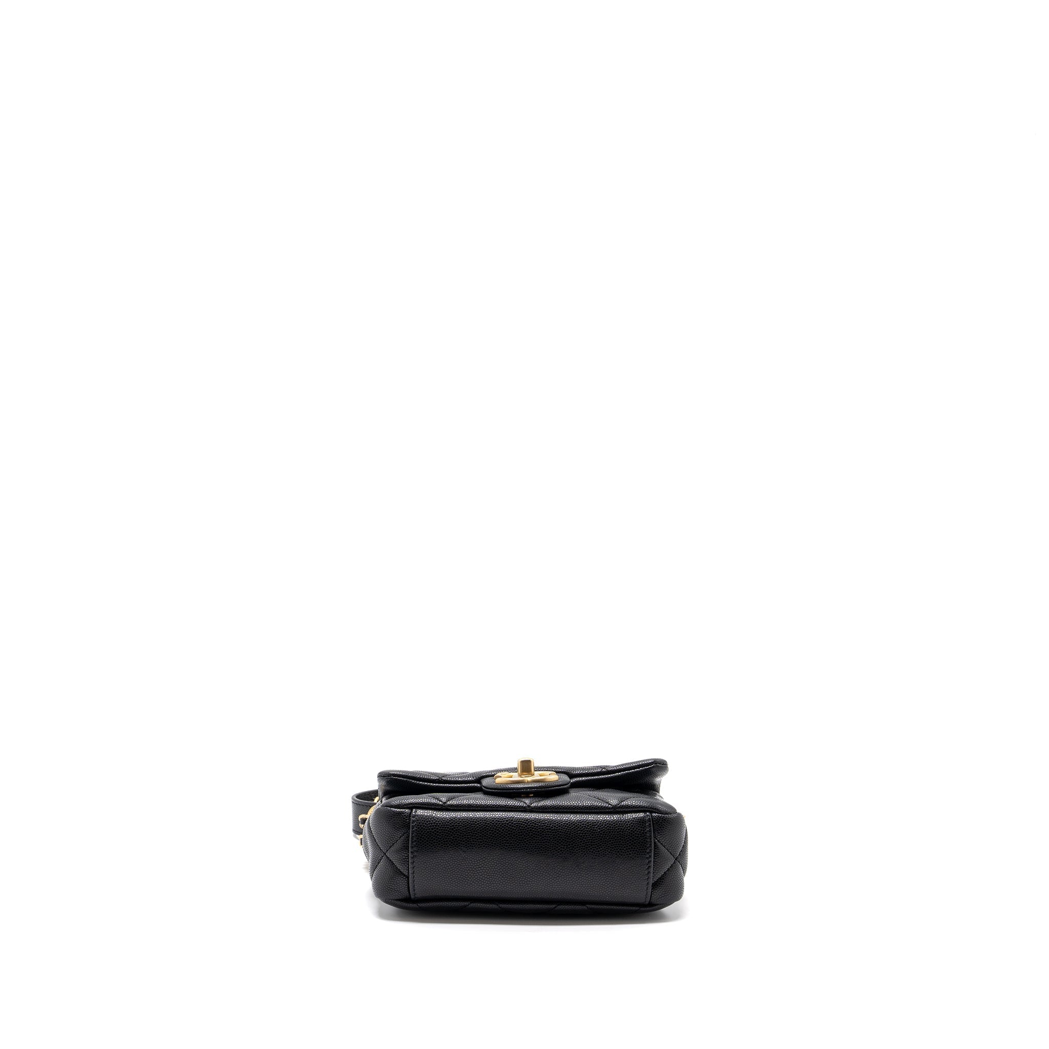 CHANEL Mini twist your button square flap bag caviar BLACK
