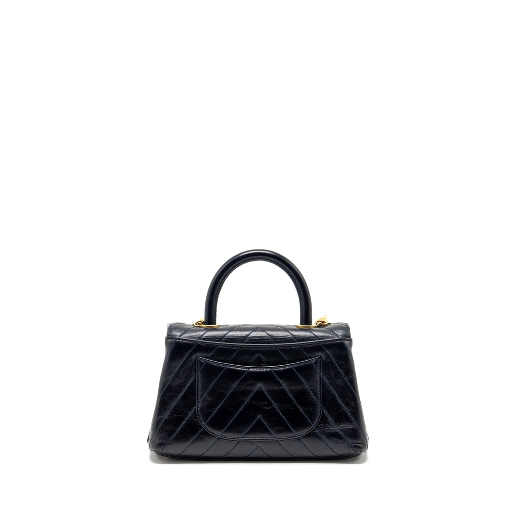 Chanel Small Coco Handle Chevron Calfskin Dark Blue