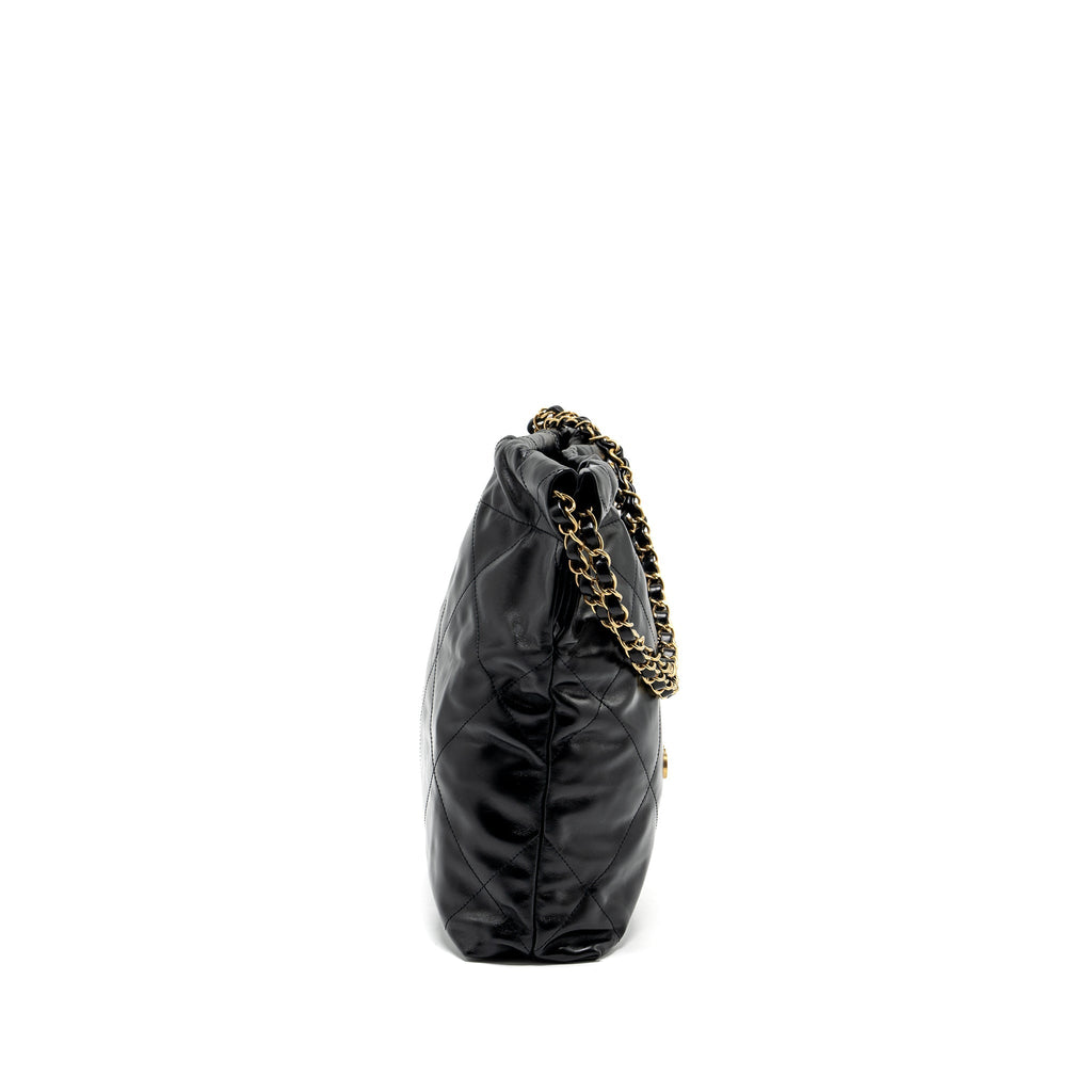 Chanel Small 22 Bag Gold Letter Shiny Calfskin Black  (Microchip)