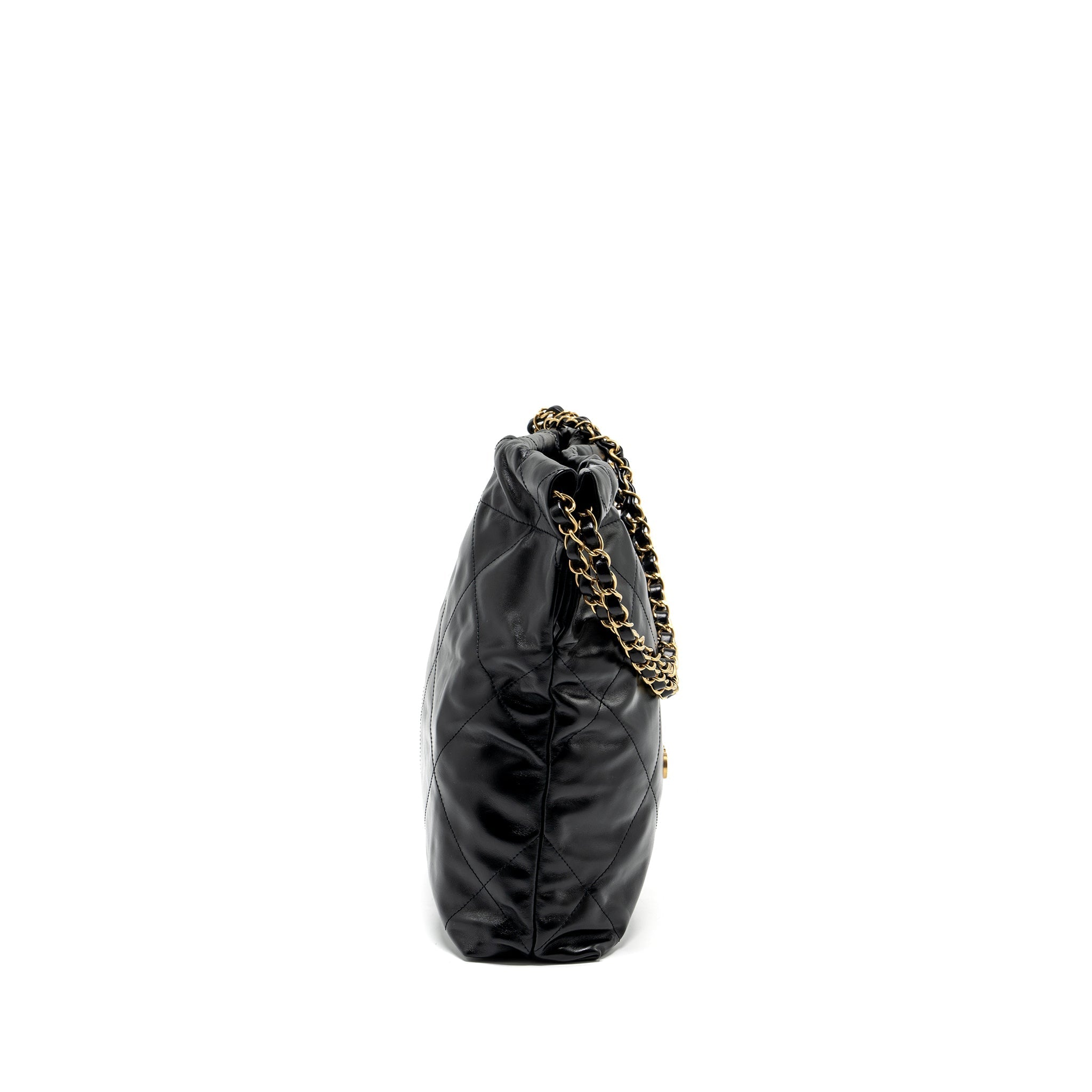 Chanel Small 22 Bag Gold Letter Shiny Calfskin Black  (Microchip)