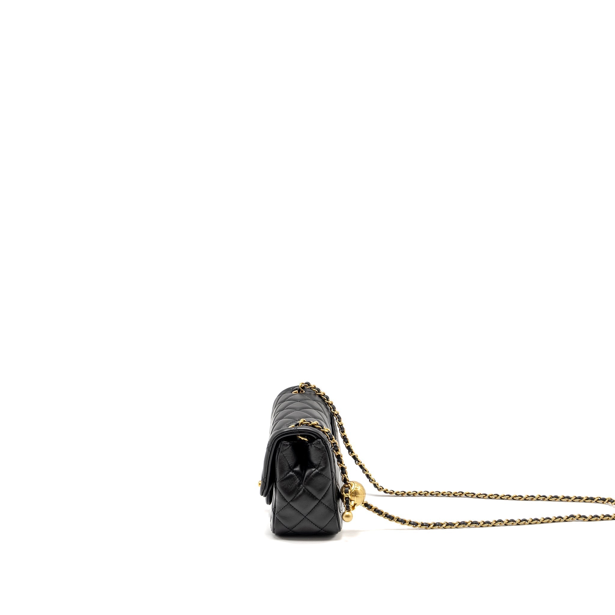 Chanel Pearl Crush Mini Square  Flap Bag Lambskin Black  (microchip)