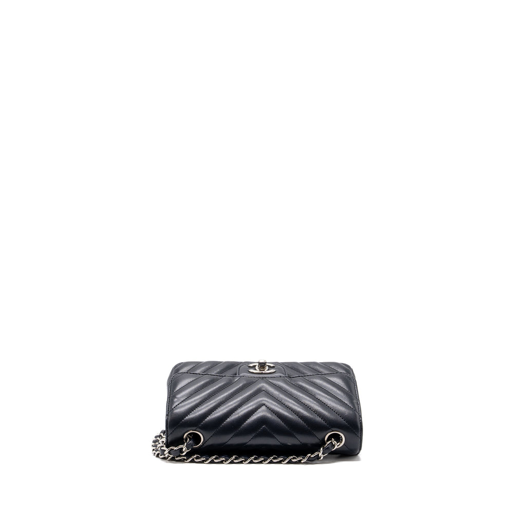 Chanel mini rectangular flap bag chevron lambskin navy