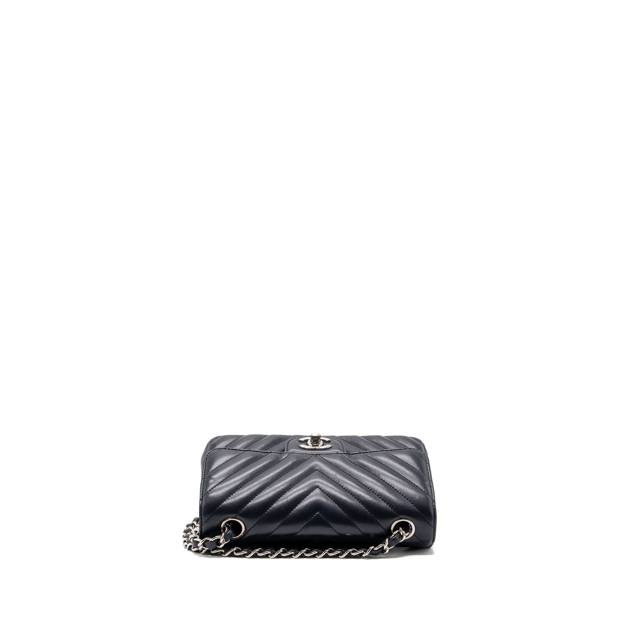 Chanel mini rectangular flap bag chevron lambskin navy