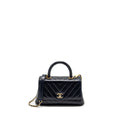 Chanel Small Coco Handle Chevron Calfskin Dark Blue