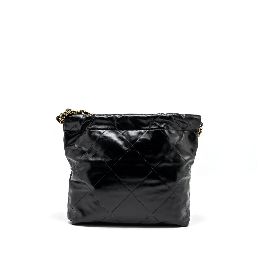 Chanel Small 22 Bag Gold Letter Shiny Calfskin Black  (Microchip)