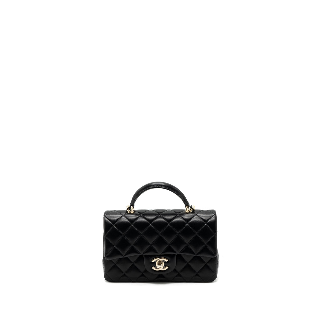 Chanel Top Handle Mini Rectangular Flap Bag Lambskin Black L(Microchip)