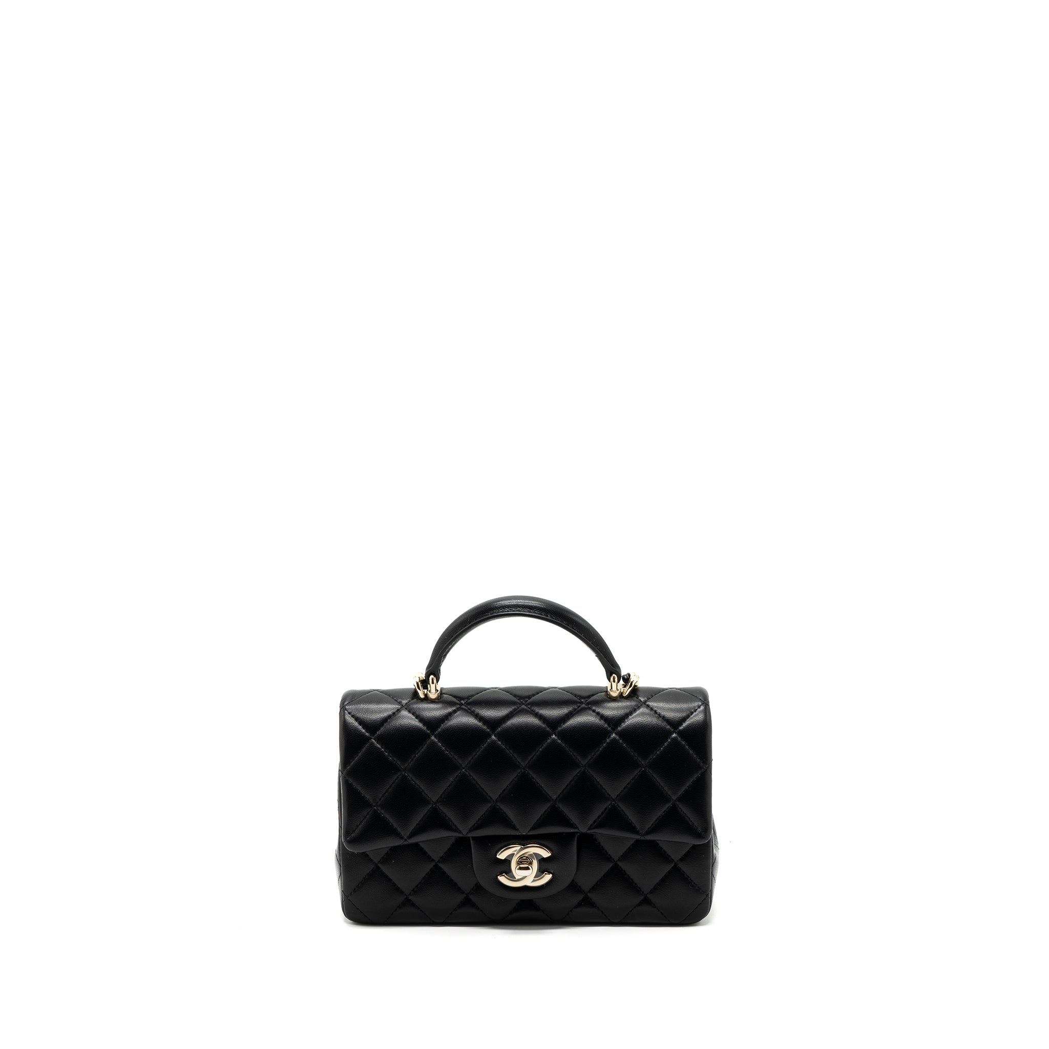 Chanel Top Handle Mini Rectangular Flap Bag Lambskin Black L(Microchip)