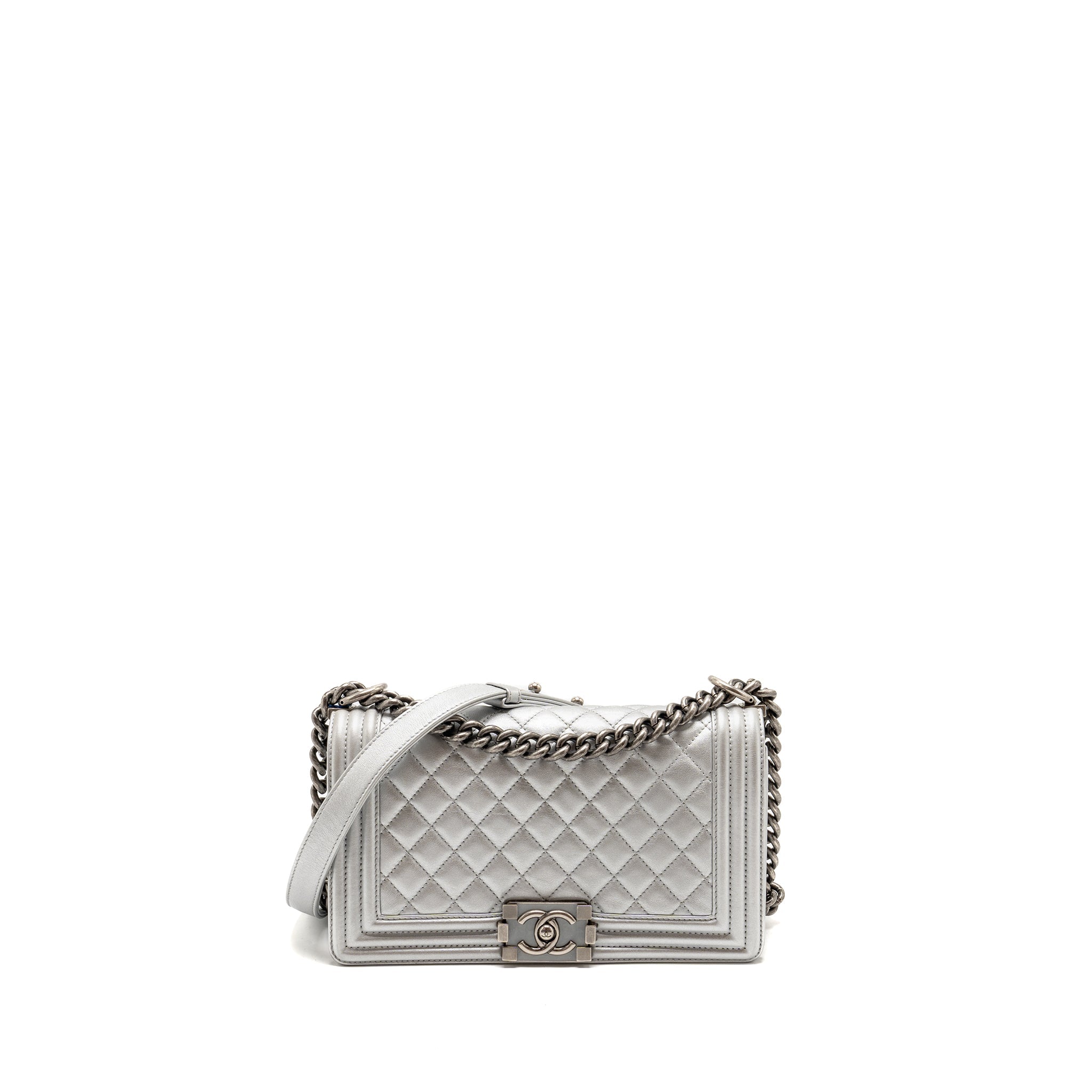 Chanel Medium Boy Bag Lambskin Silver