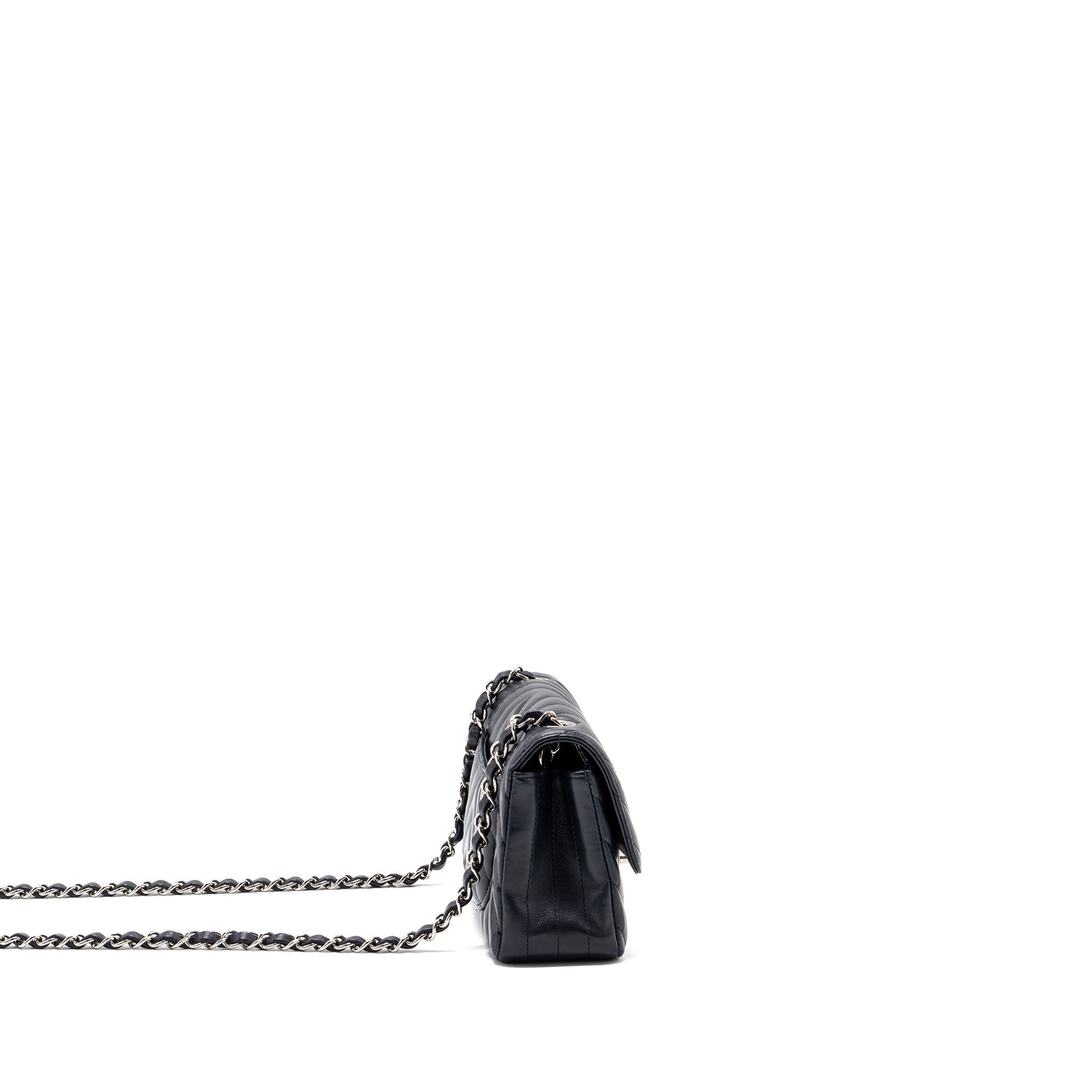 Chanel mini rectangular flap bag chevron lambskin navy