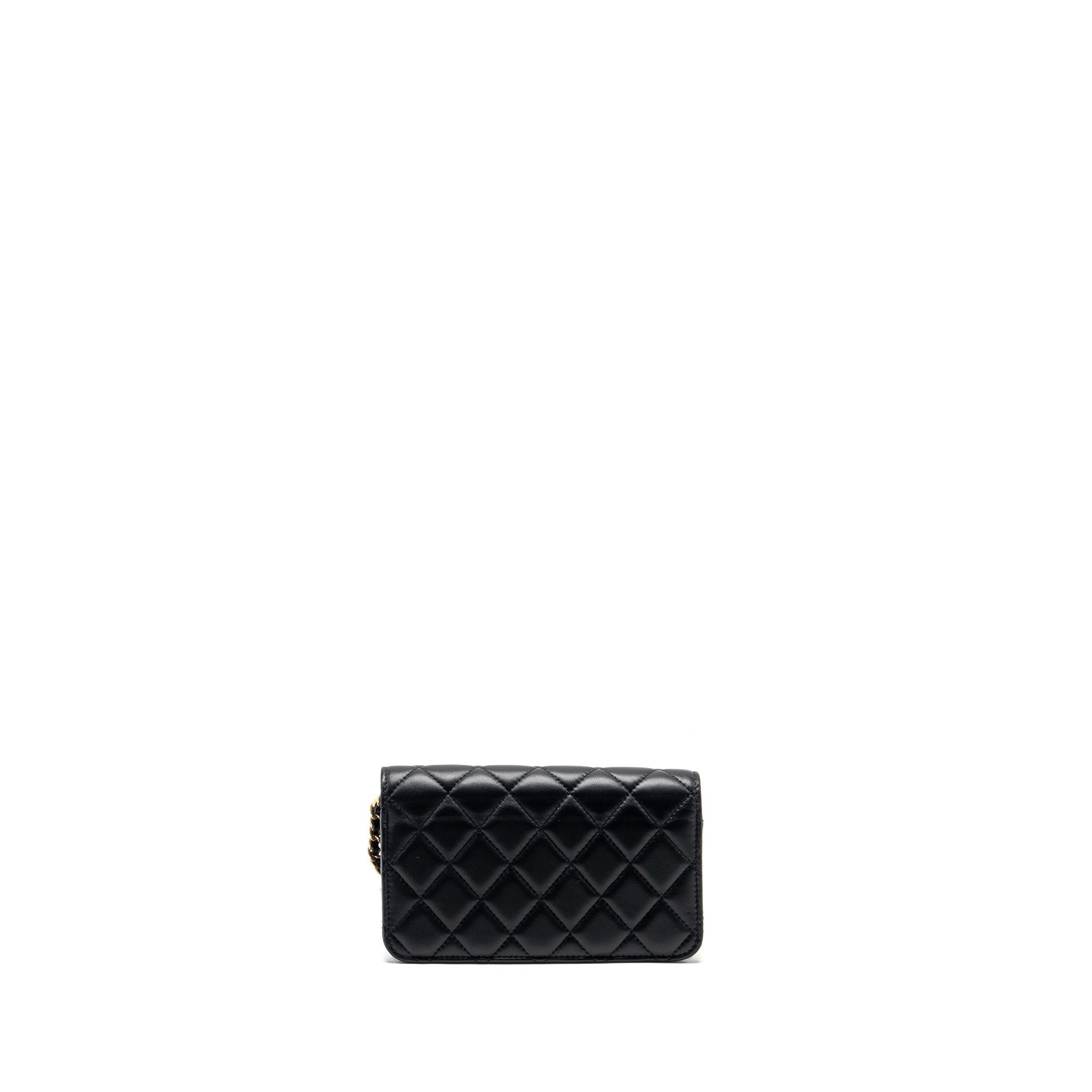Chanel Pearl Crush mini flap wallet with chain lambskin black  (microchip)