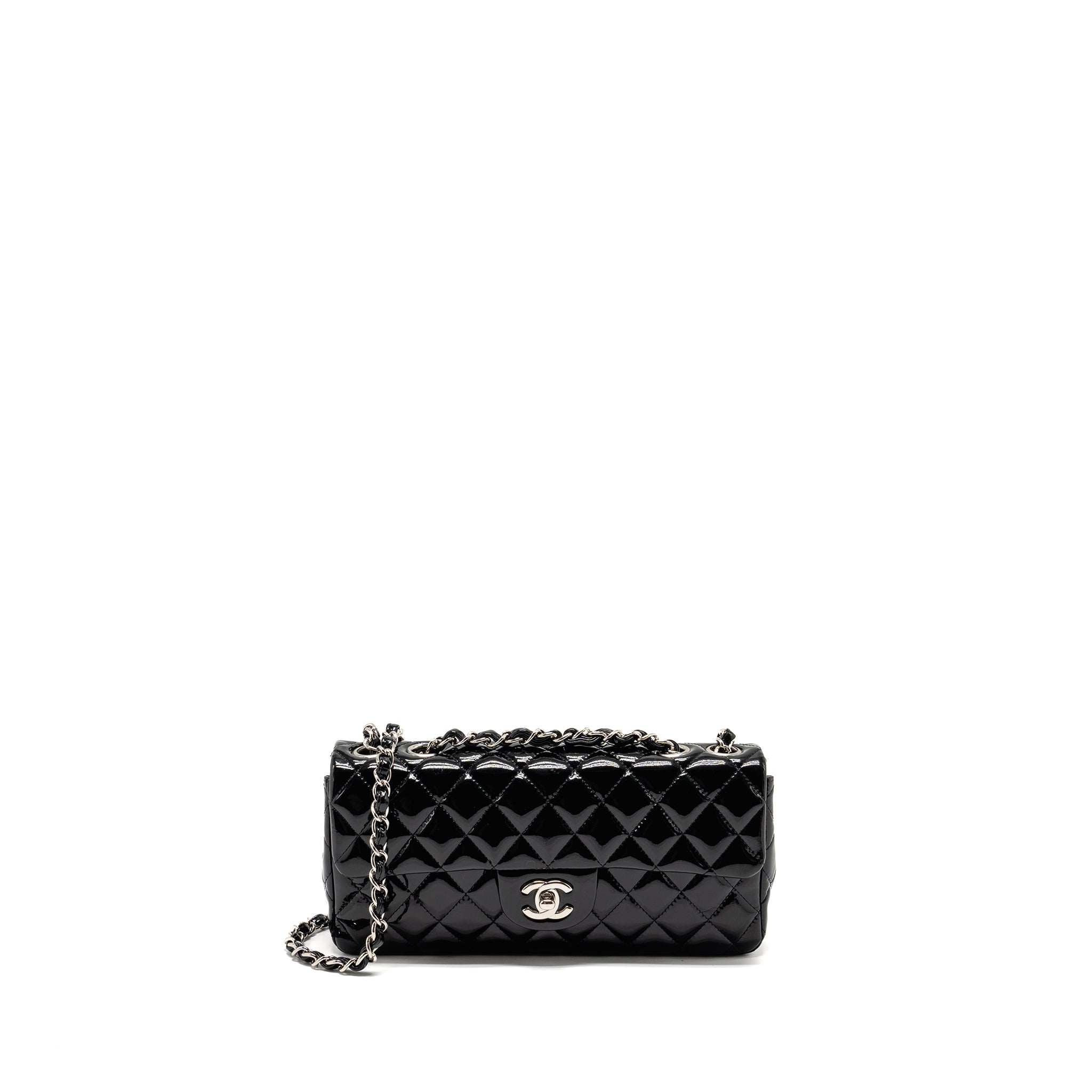 Chanel East West Flap Shoulder Bag Patent Leather Black