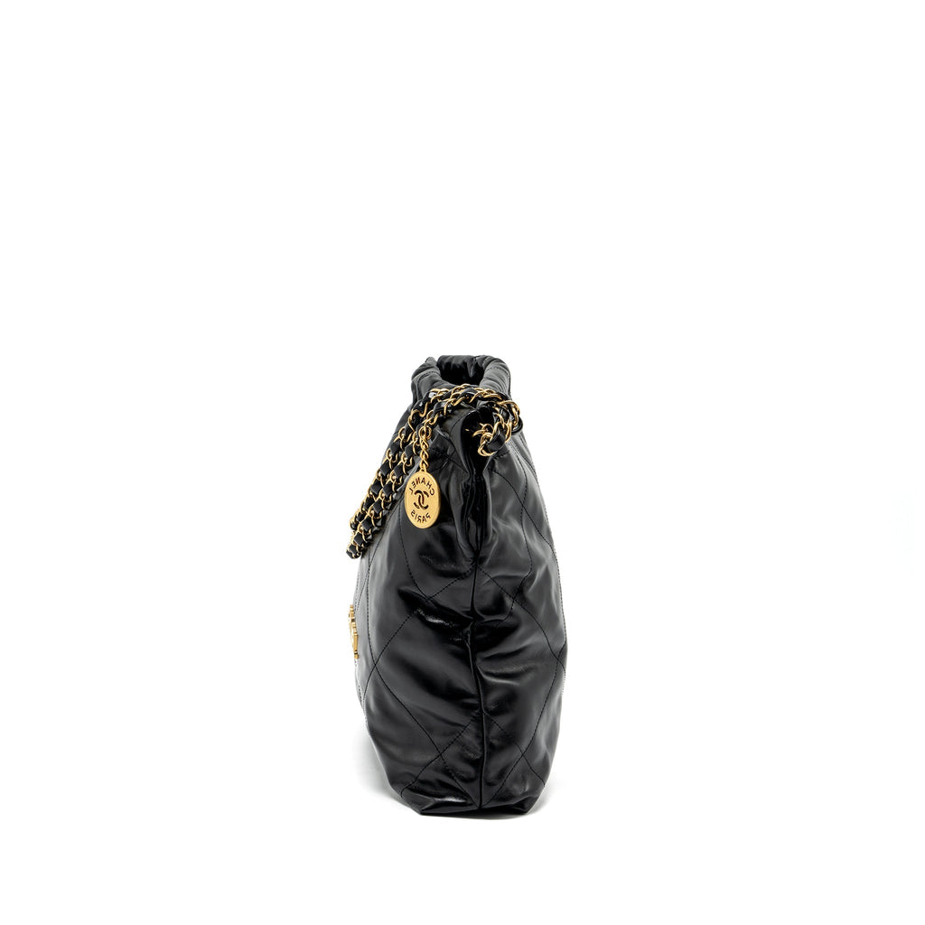 Chanel Small 22 Bag Gold Letter Shiny Calfskin Black  (Microchip)