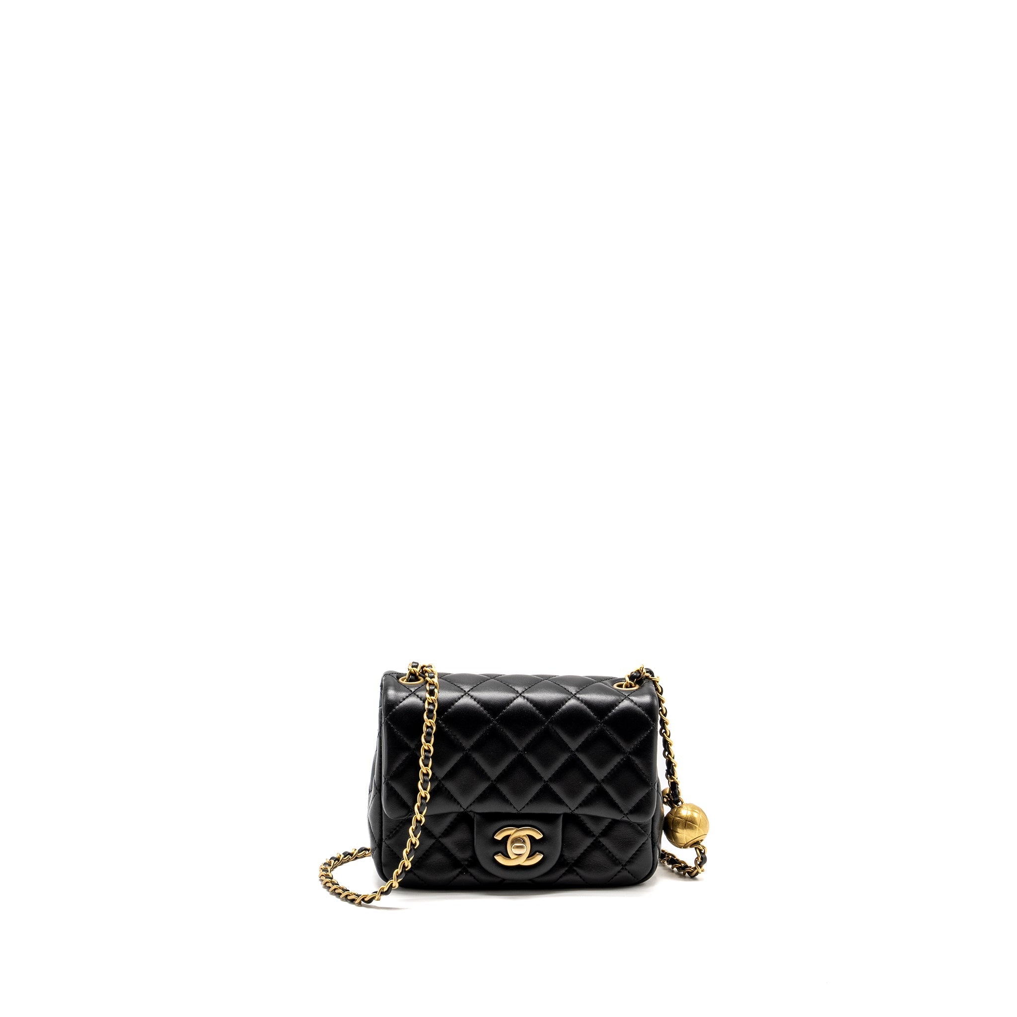 Chanel Pearl Crush Mini Square Flap Bag Lambskin Black