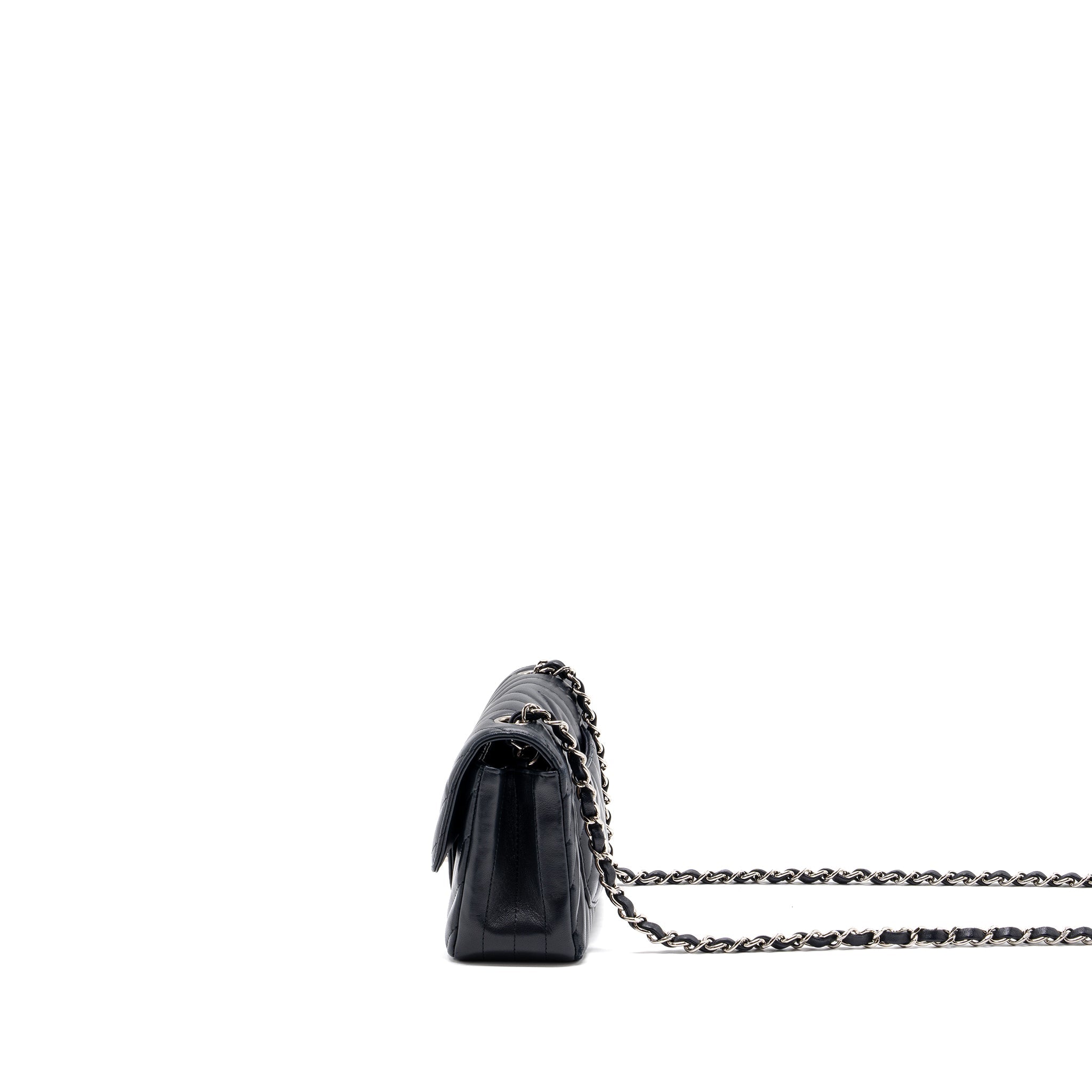 Chanel mini rectangular flap bag chevron lambskin navy
