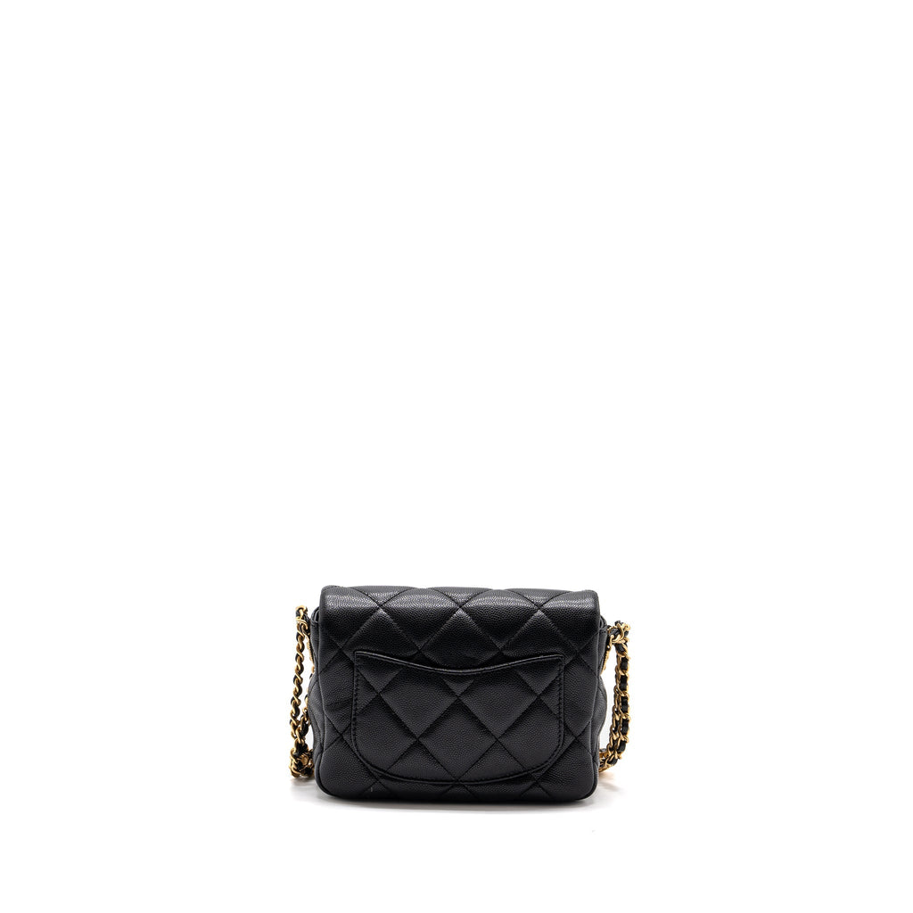 CHANEL Mini twist your button square flap bag caviar BLACK