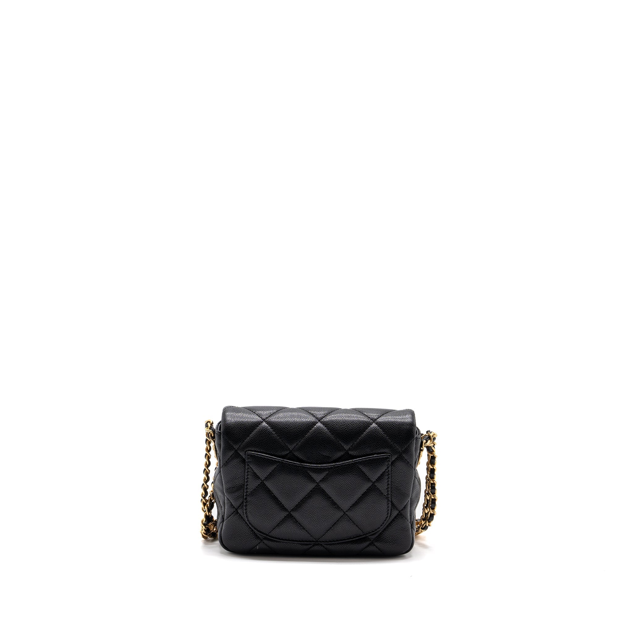 CHANEL Mini twist your button square flap bag caviar BLACK