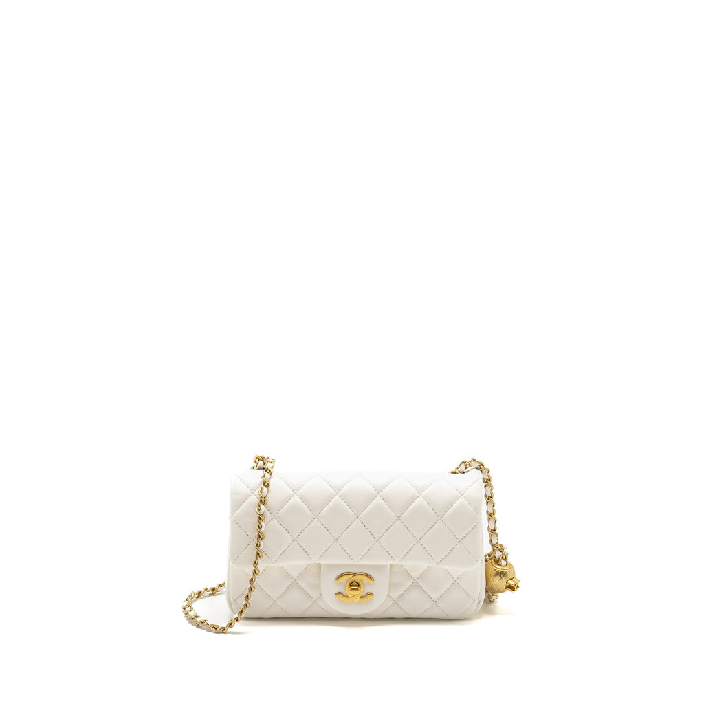 Chanel Pearl Crush Mini Rectangular Flap Bag Lambskin White  (Microchip)