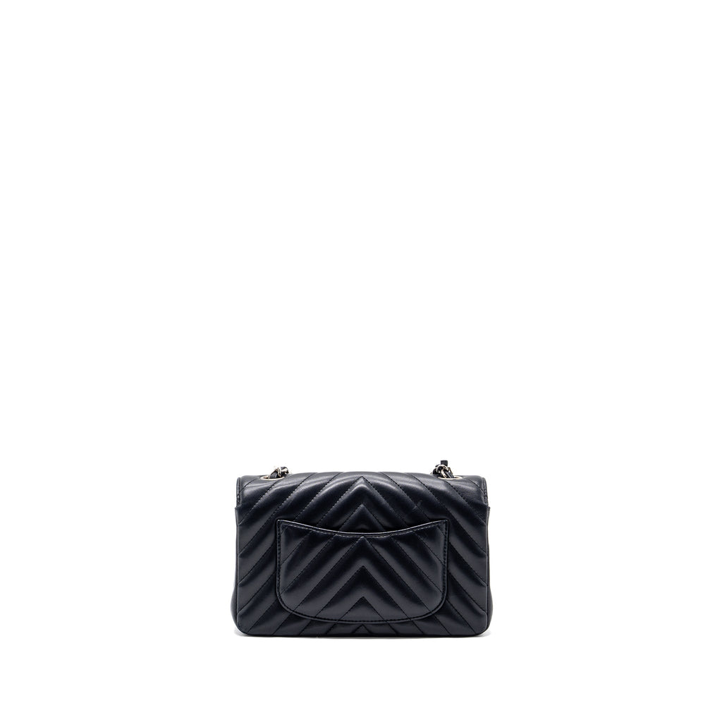Chanel mini rectangular flap bag chevron lambskin navy