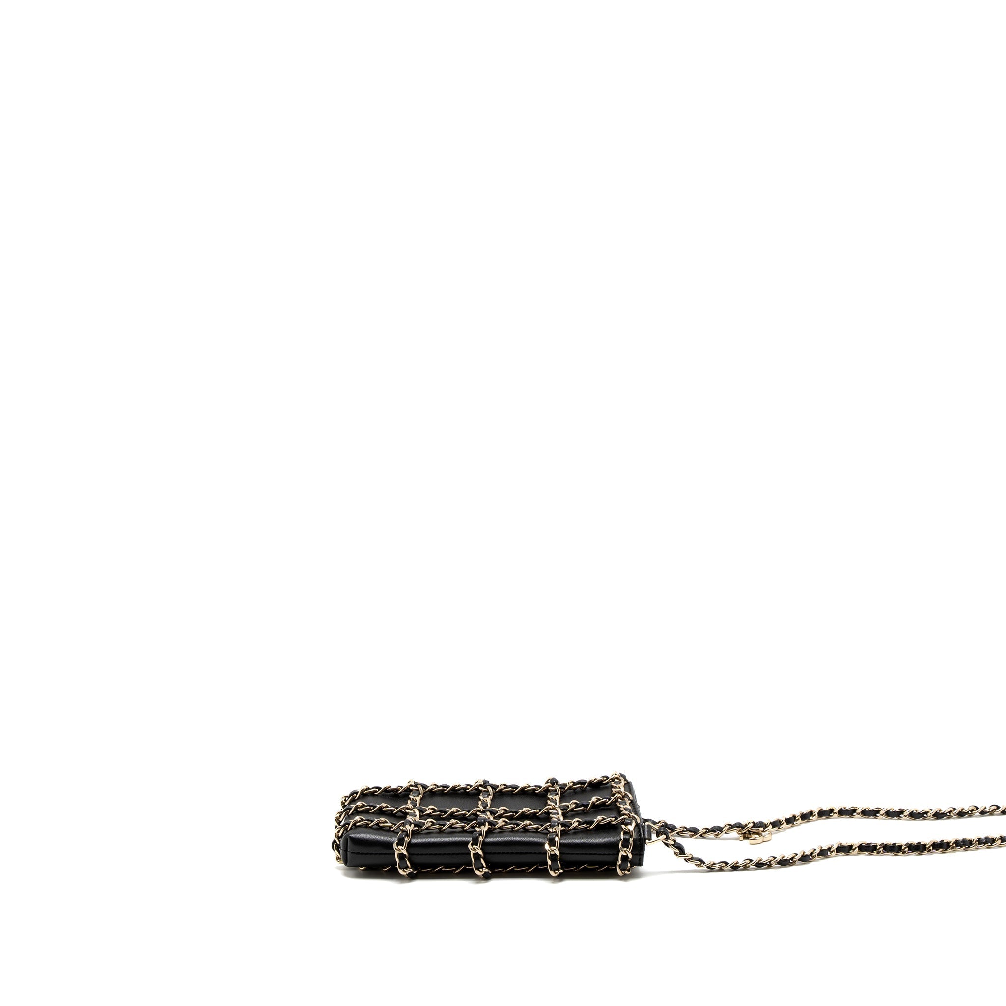Chanel Gold Cluth O Chain Vertical Phone Holder Lambskin Black