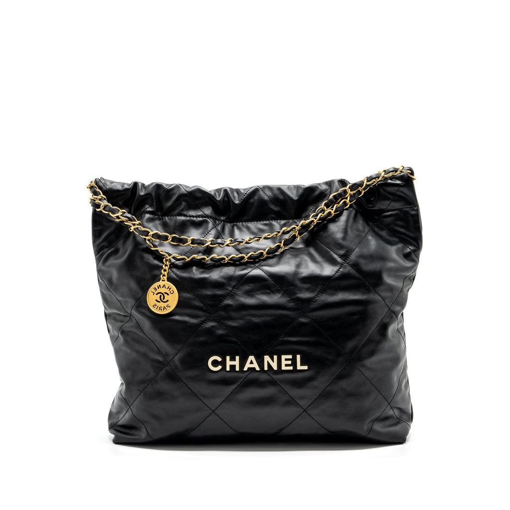 Chanel medium 22 bag calfskin black  (microchip)
