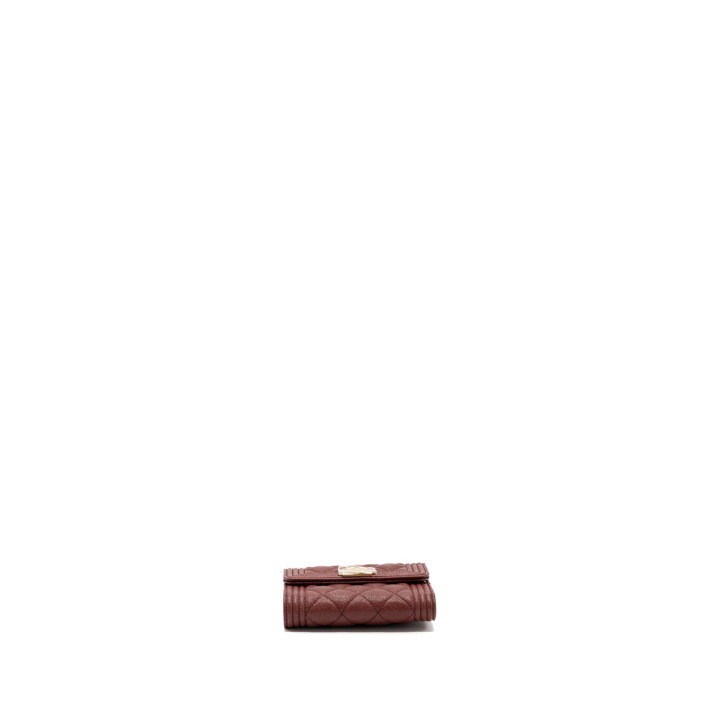 Chanel boy compact wallet caviar dark red