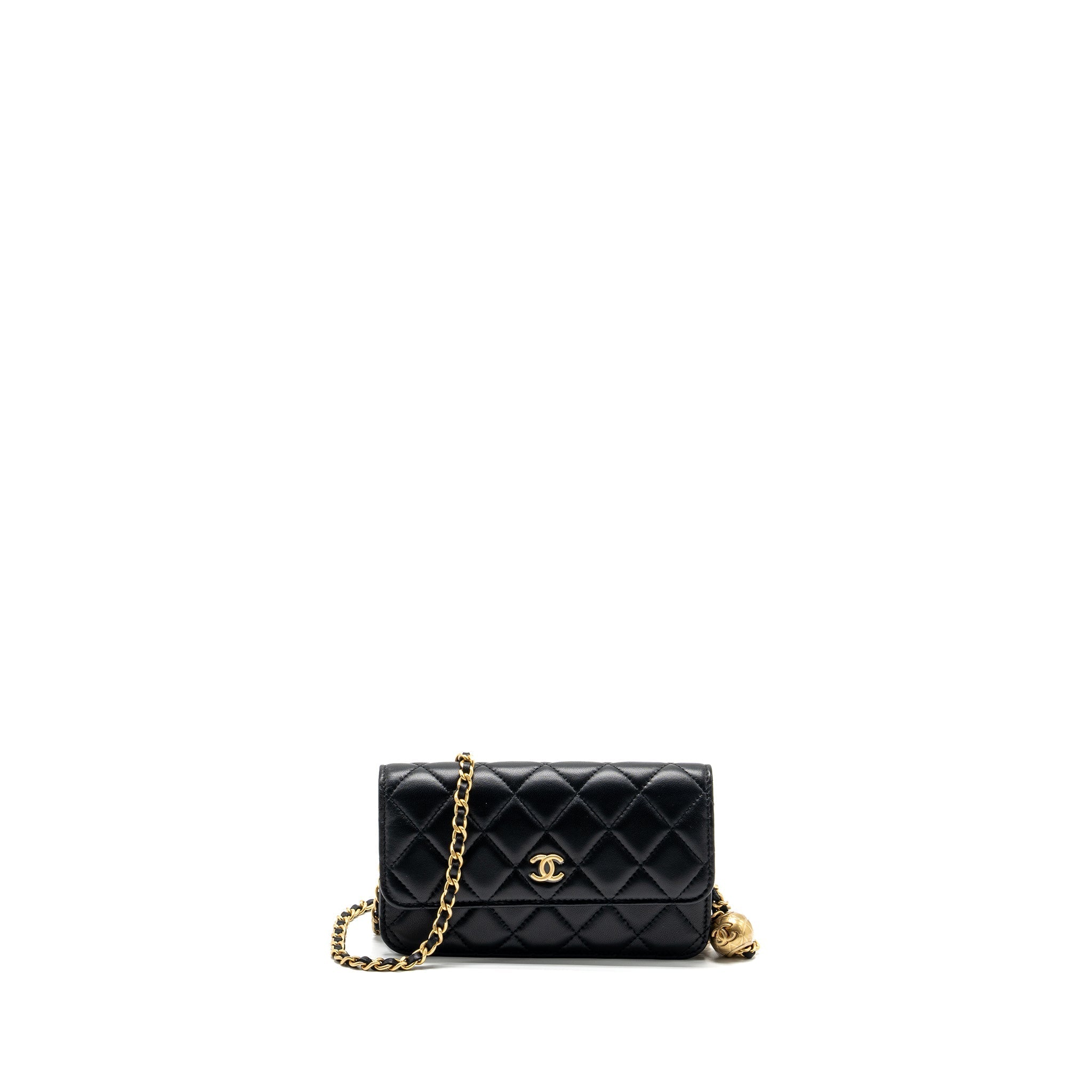 Chanel Pearl Crush mini flap wallet with chain lambskin black  (microchip)