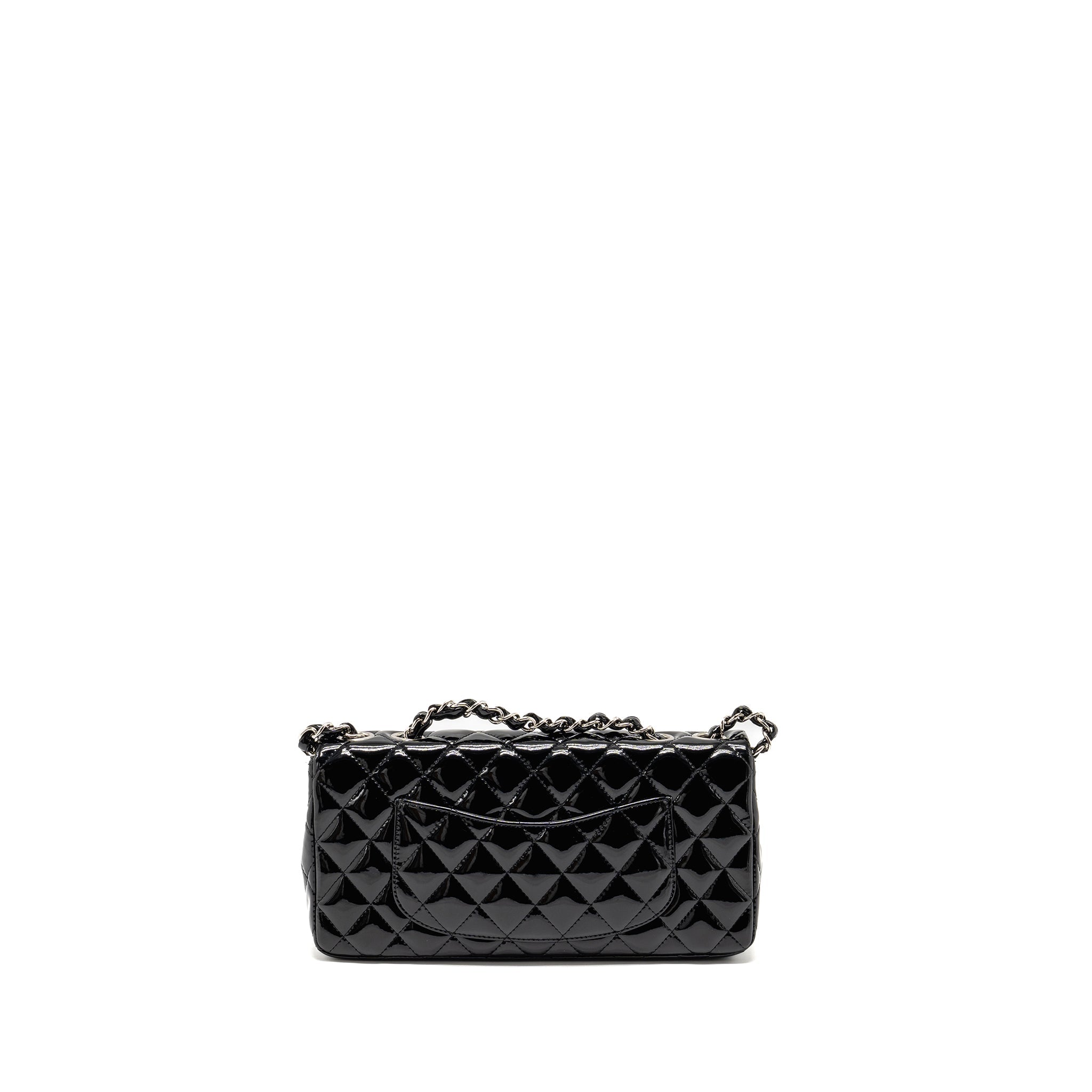 Chanel East West Flap Shoulder Bag Patent Leather Black