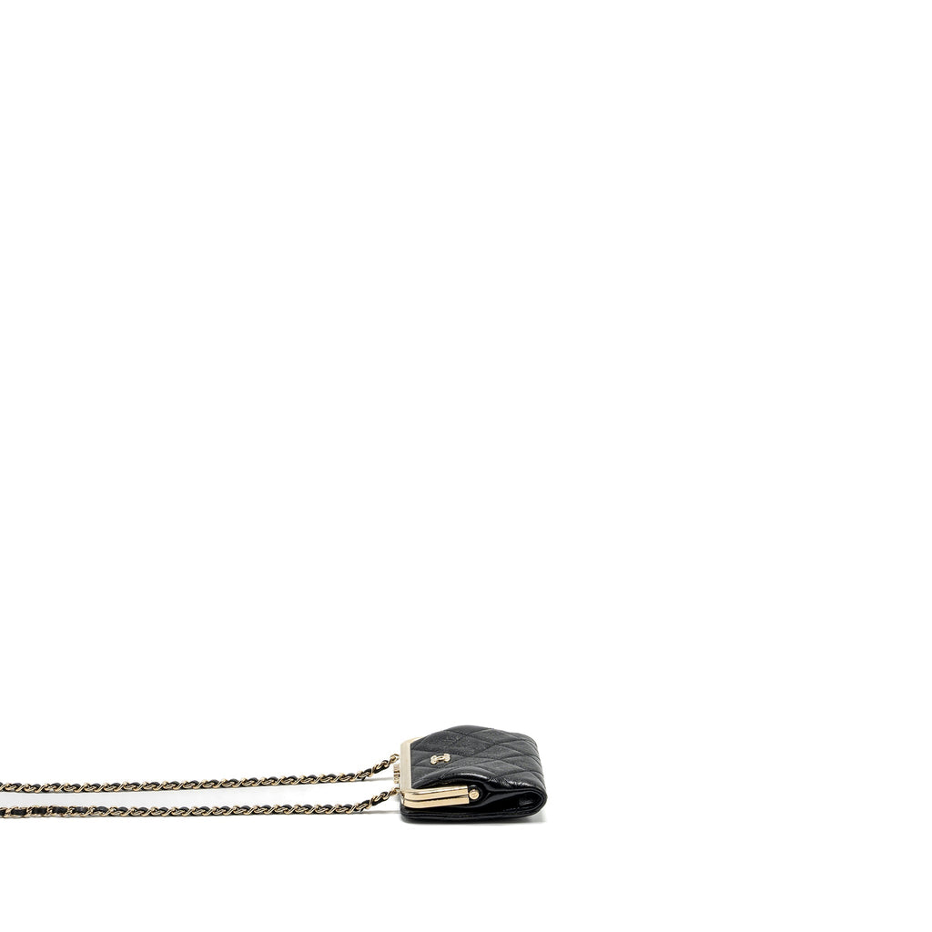 Chanel Quilted Mini Clip Purse With Chain Aged Calfskin Black L (microchip)