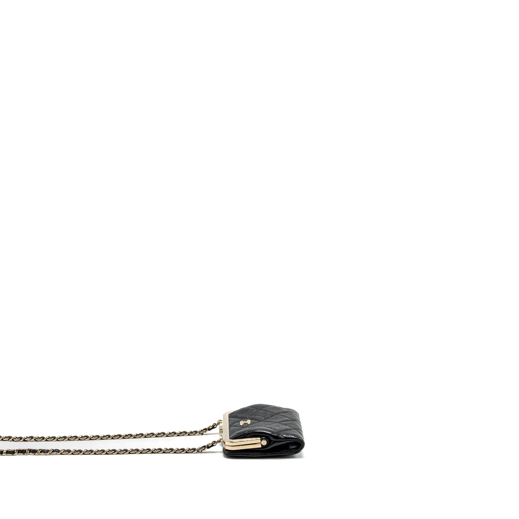 Chanel Quilted Mini Clip Purse With Chain Aged Calfskin Black L (microchip)