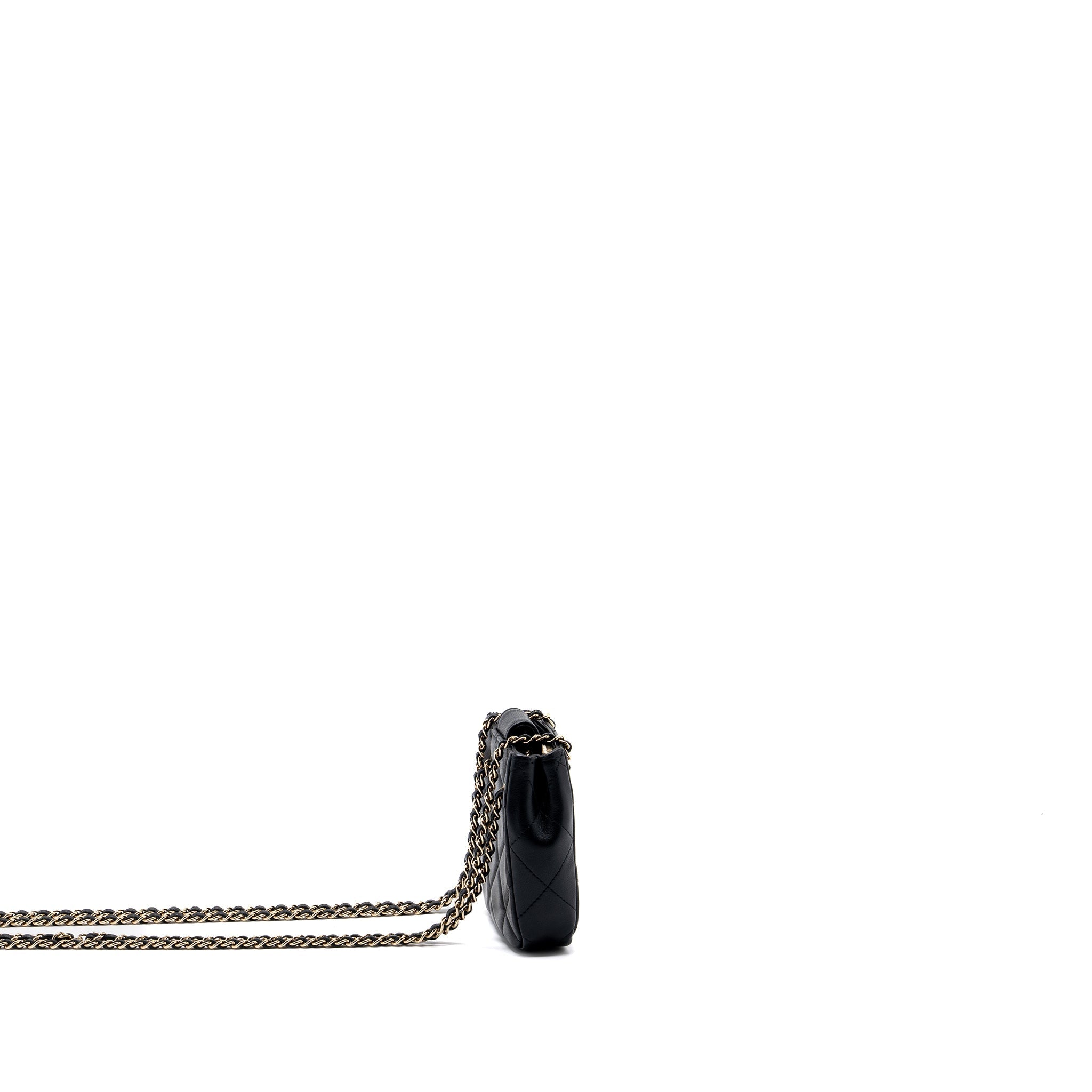 Chanel quilted super mini tote with chain lambskin black L