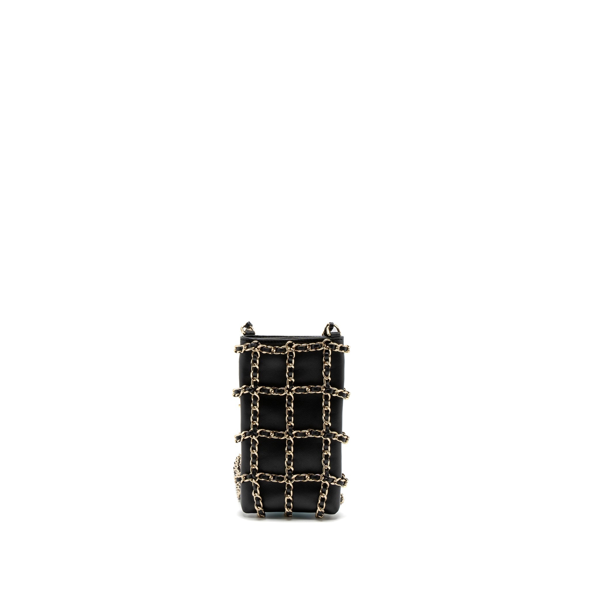 Chanel Gold Cluth O Chain Vertical Phone Holder Lambskin Black