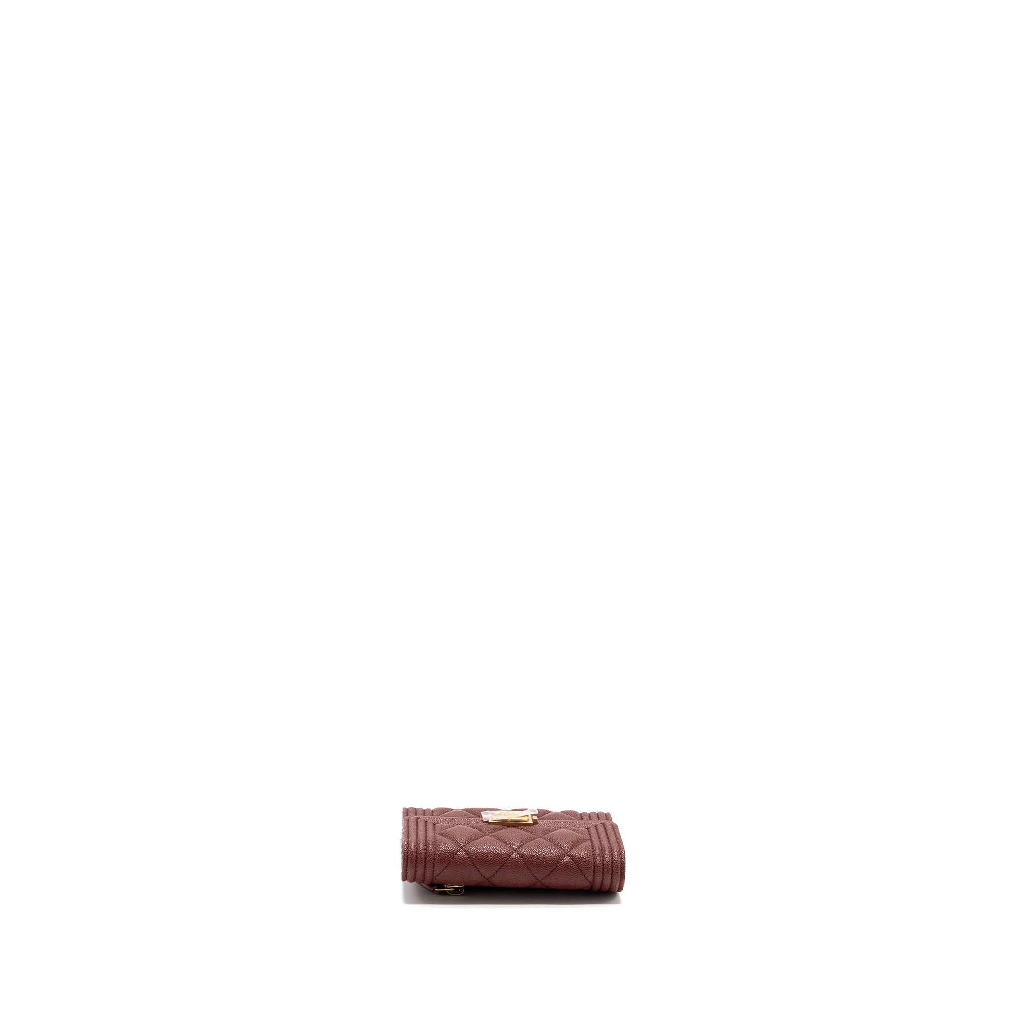Chanel boy compact wallet caviar dark red
