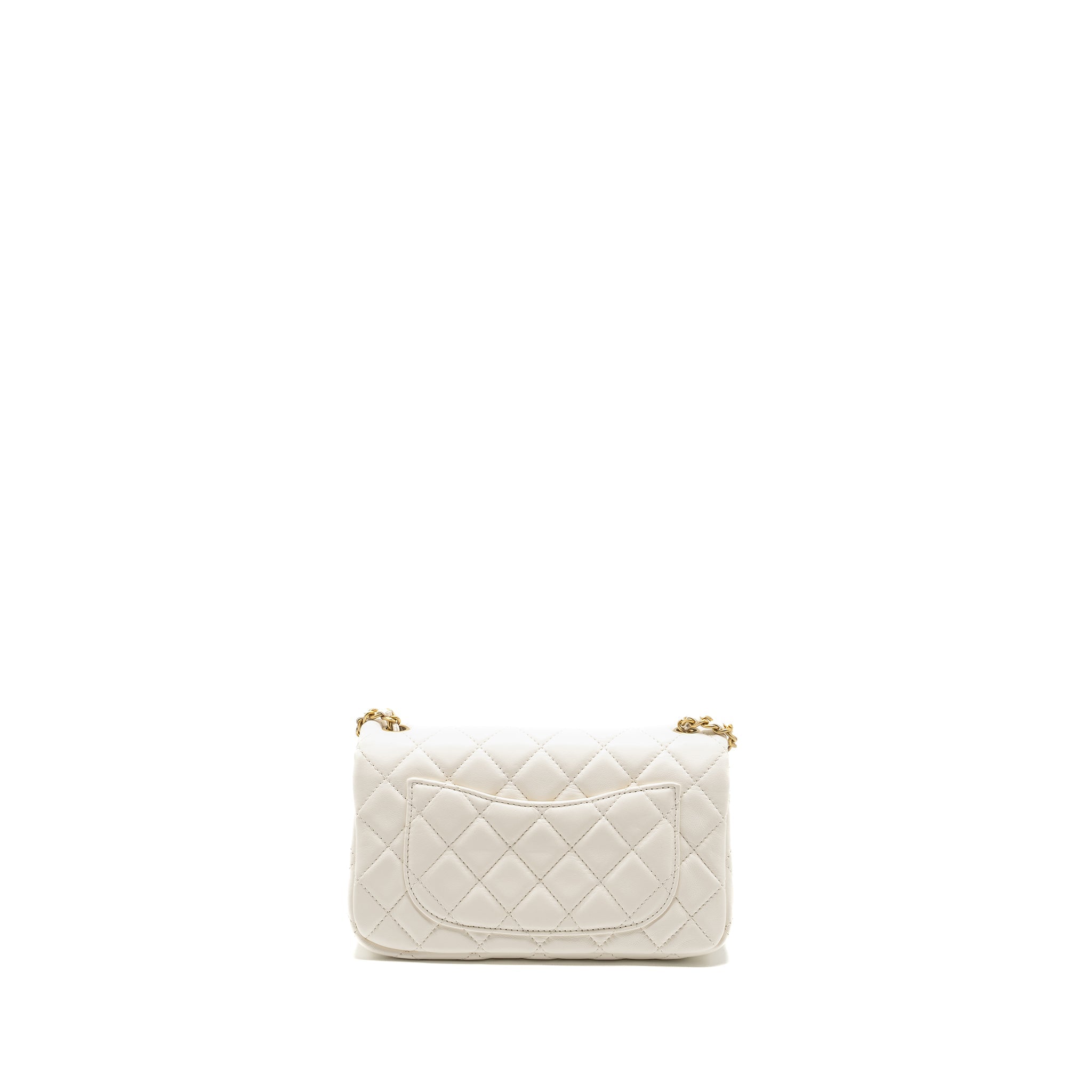 Chanel Pearl Crush Mini Rectangular Flap Bag Lambskin White  (Microchip)