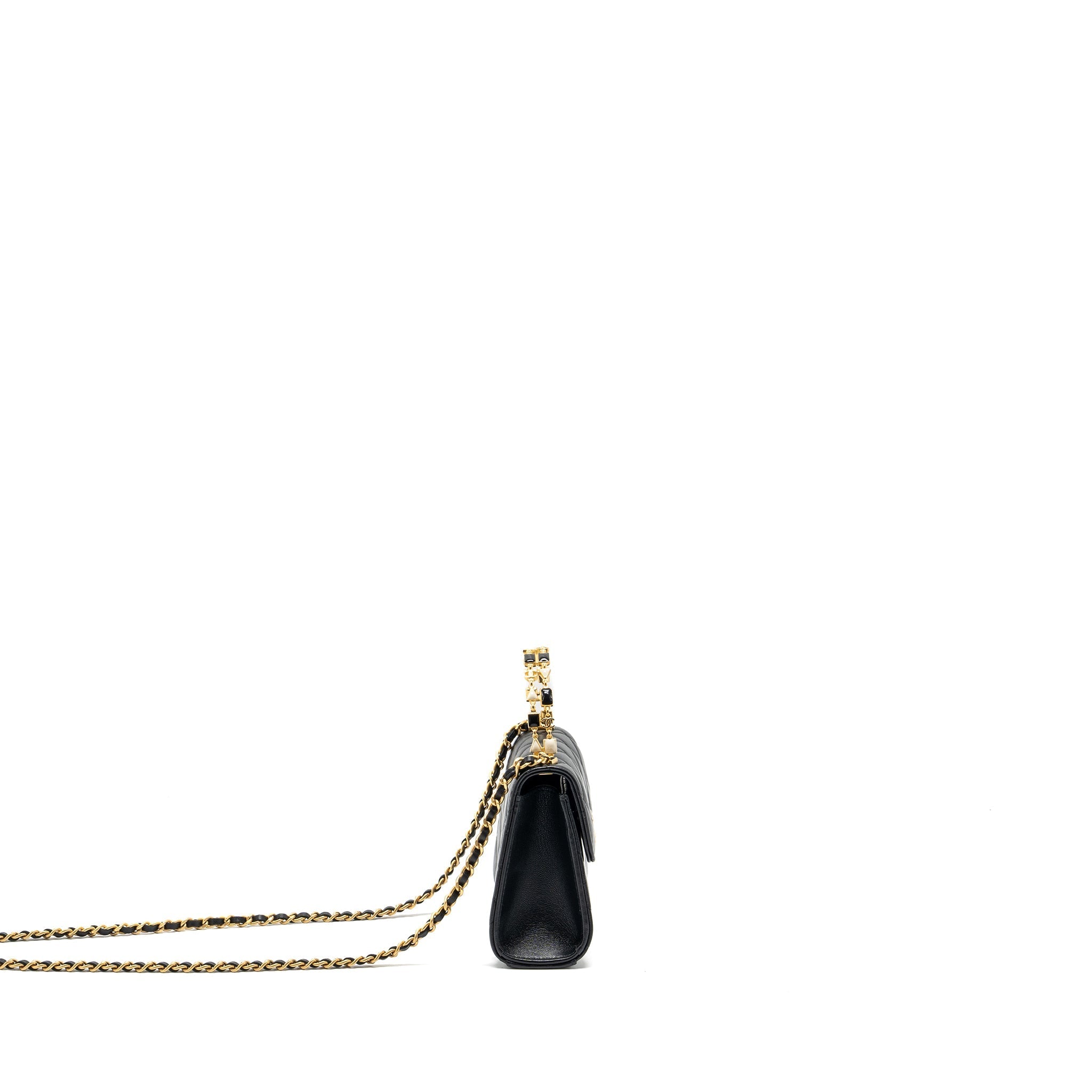 Chanel 22B Enamel Top handle Mini Flap Bag Lambskin Black  (Microchip)