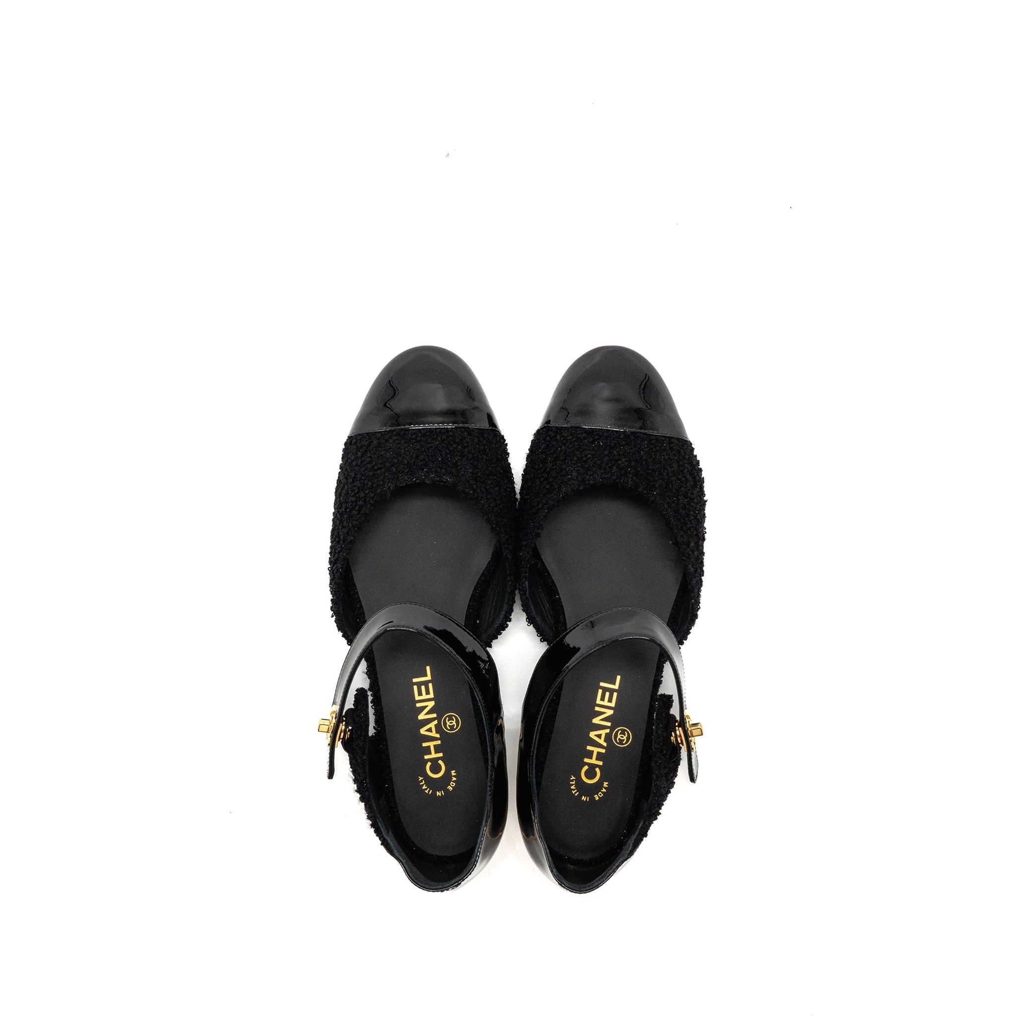 Chanel Size 39 21K CC Logo Ballerinas Tweed/Patent Calfskin Black