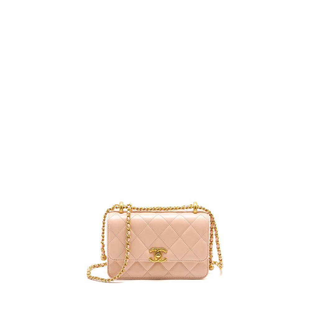 Chanel Gold Crush Mini Flap Bag Calfskin Light Pink  (microchip)