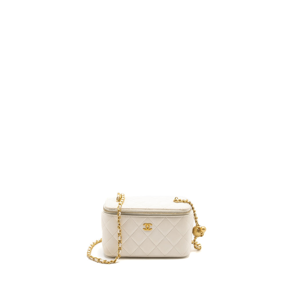 Chanel Pearl Crush Long Vanity Case Lambskin White  (Microchip)
